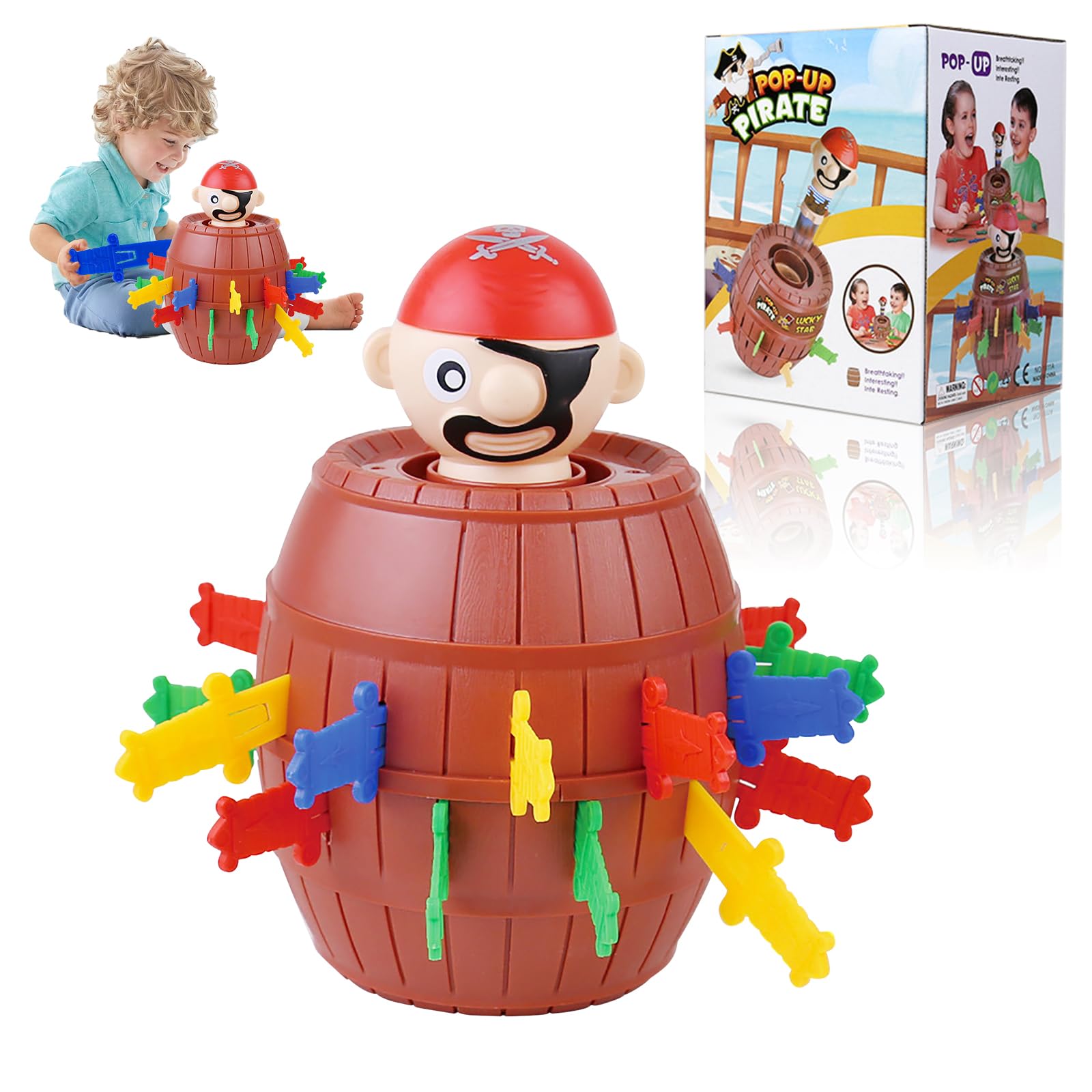 Pop Up Pirate Board Game - Classic Wooden Barrel Eject Action Game for Kids Ages 4+ | Fun Family & Preschool Party Game | Perfect for Birthday Parties, Classroom Activities & Family Game Nights