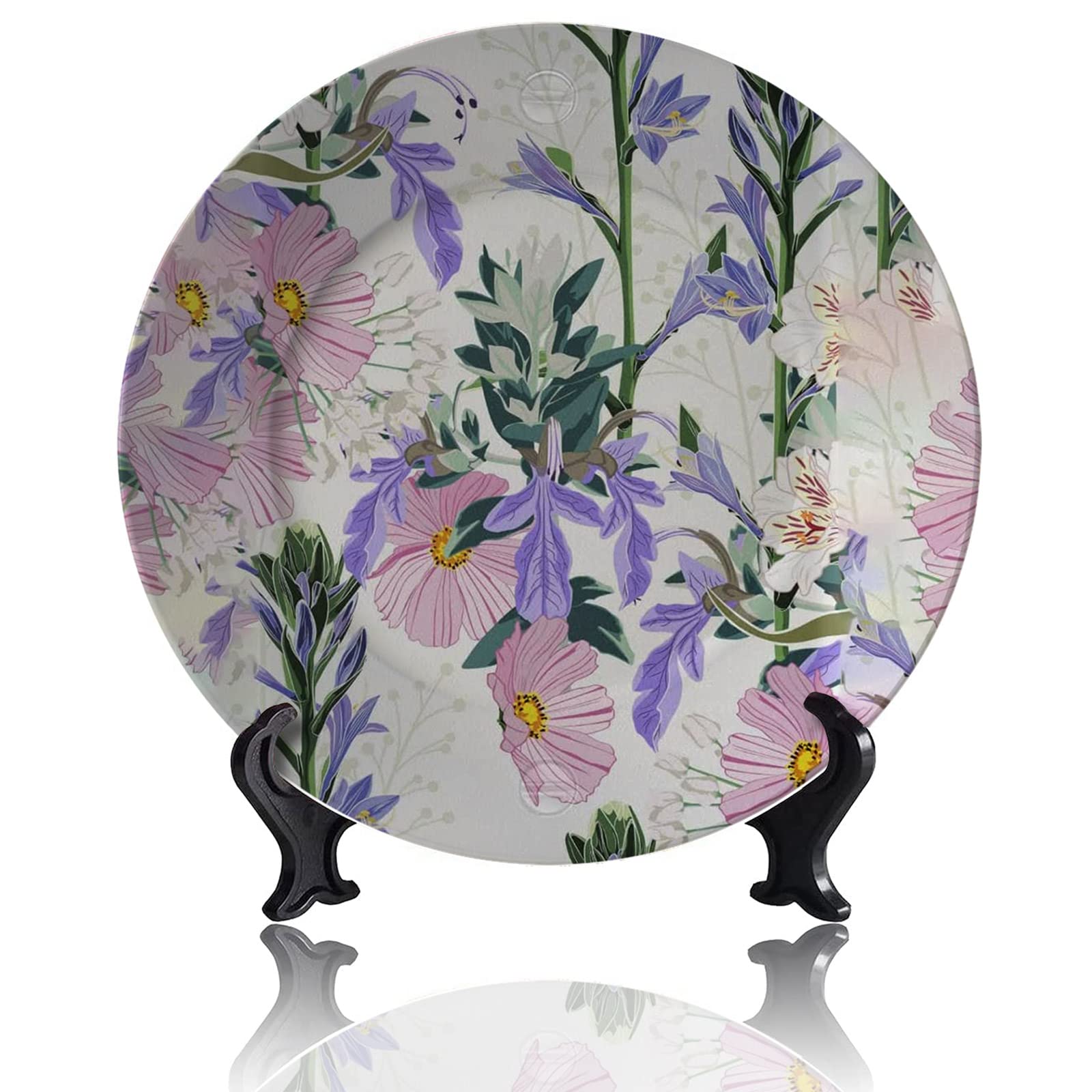Kasen 7-inch Porcelain Decorative Plate - Spring Wild Flowers Design for Wall Hanging, Table Decor with Display Stand | Perfect for Home, Office & Gift Giving