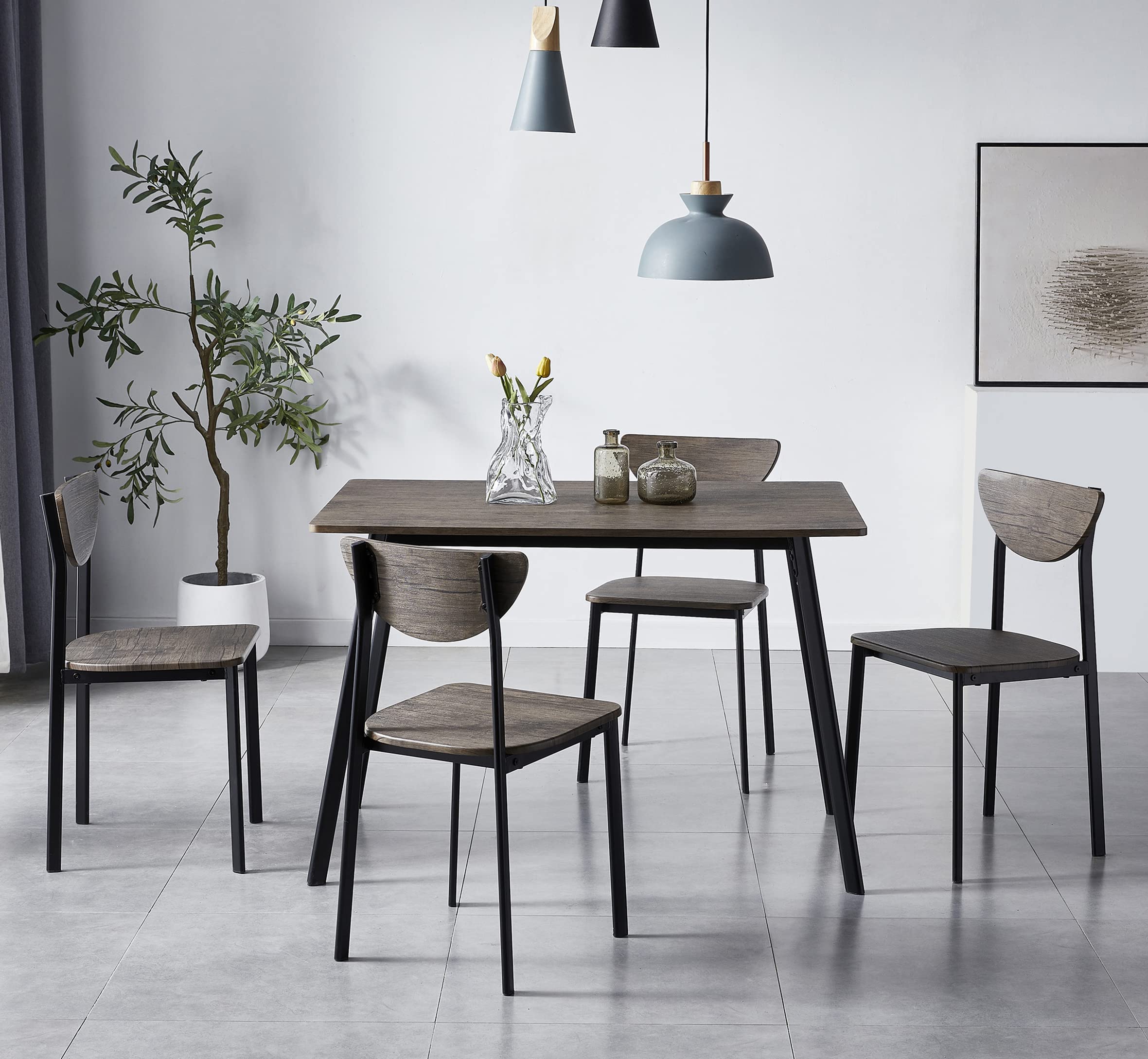 Modern Dining Table and Chairs Set - 4-Piece Metal Wood Effect Kitchen Table Set with Comfortable Chairs - Perfect for Small Spaces, Apartments, and Cozy Family Dinners