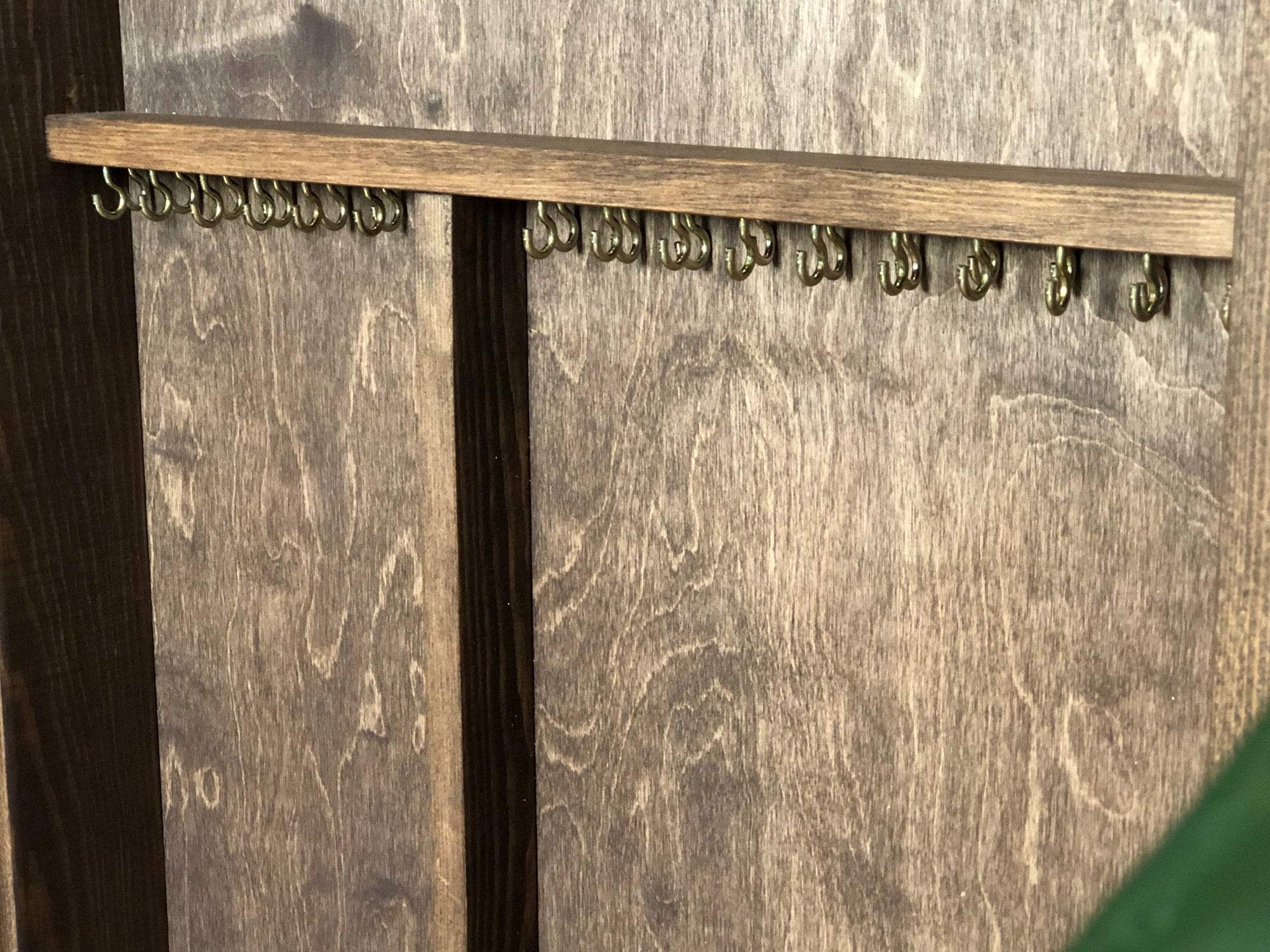 Large Solid Wood Barn Door Jewelry Cabinet - Wall Mounted Earring Organizer & Necklace Display - Distressed Chocolate Finish Armoire for Bracelets, Rings & Accessories - Perfect for Bedroom, Closet or Gift