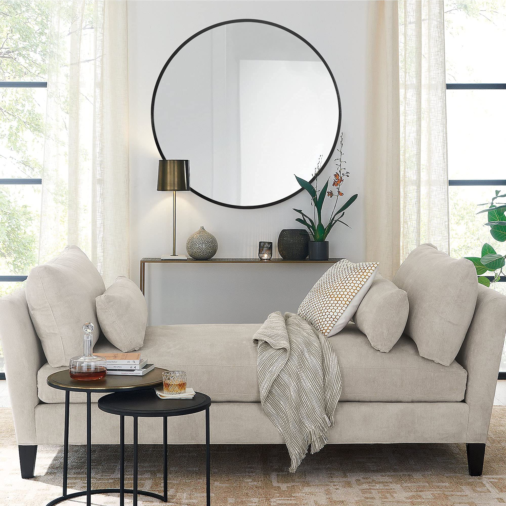 KIAYACI 32 Inch Round Wall Mirror with Aluminum Alloy Frame - Shatterproof Glass for Bathroom, Living Room & Bedroom Decor - Perfect for Vanity, Entryway & Home Decoration (Black)