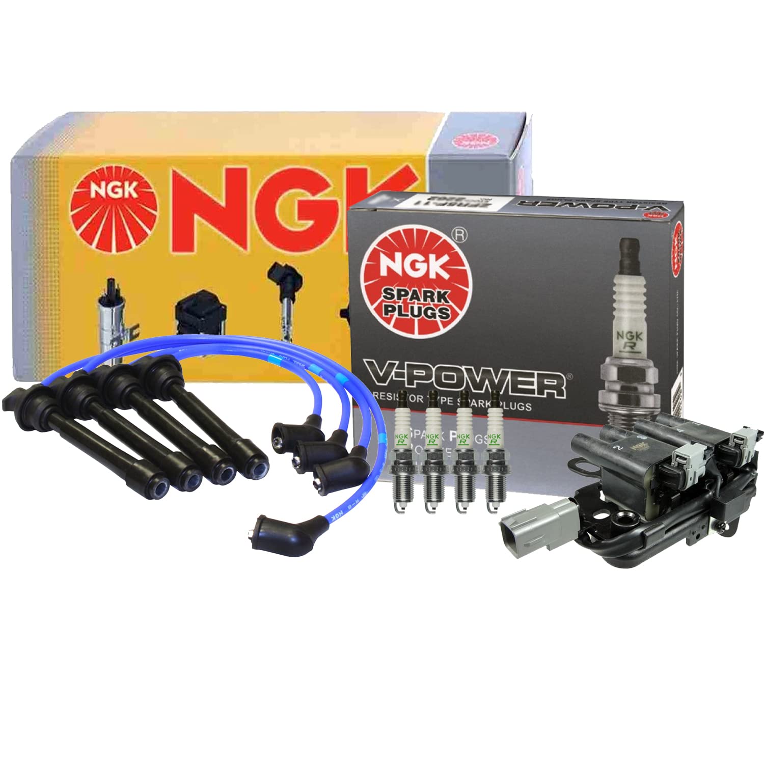 NGK DIS Ignition Coil Wires & 4 V-Power Spark Plugs Kit for Hyundai Kia - Compatible with [List Models] - High Performance Engine Upgrade - Perfect for DIY Car Maintenance & Tune-Ups