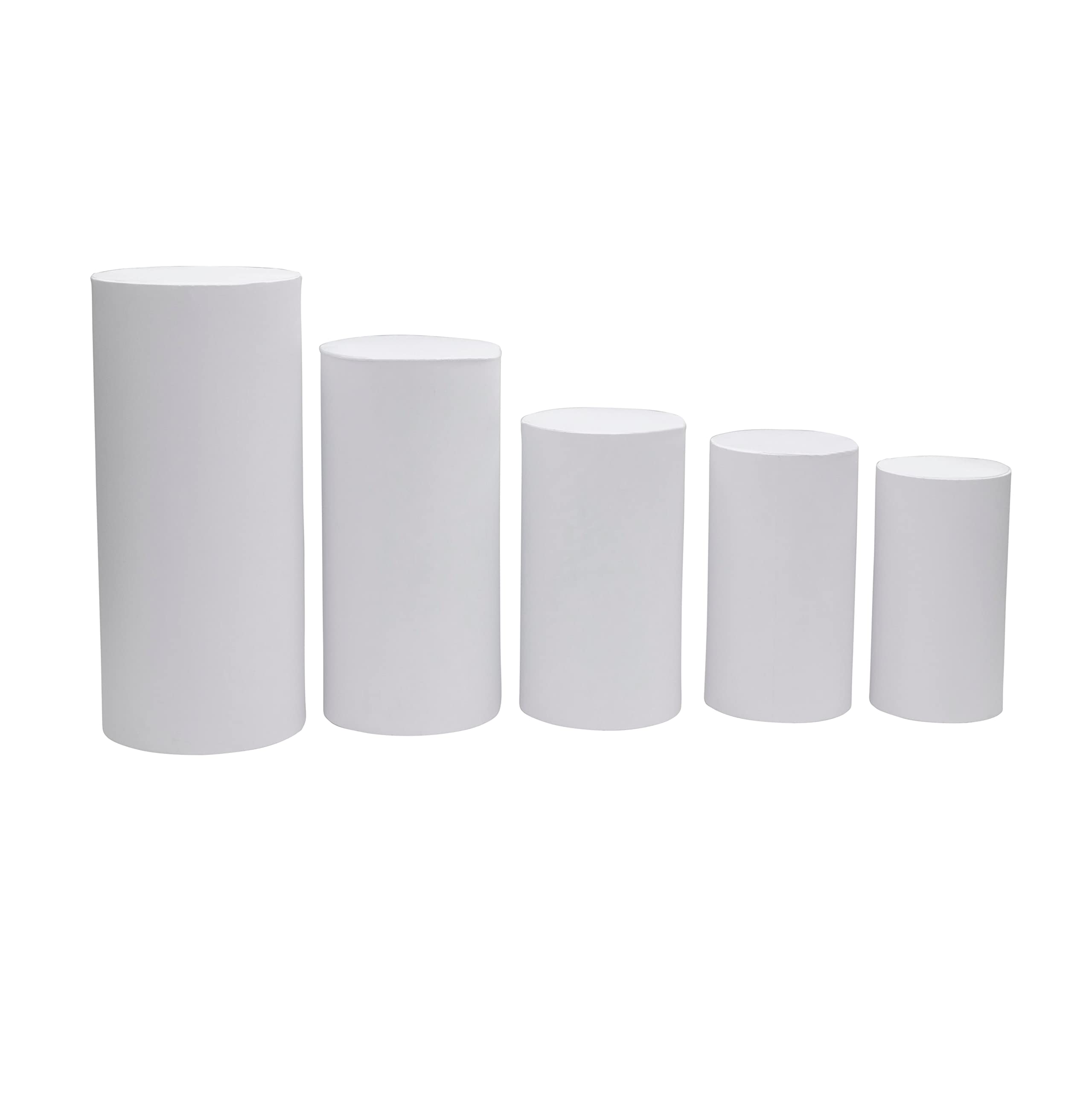 5-Piece White Spandex Pillar Covers for Metal Cylinder Pedestal Stands - Stretchable Fabric Covers for Event Displays, Wedding Decor & Trade Show Booths (Stand Not Included)