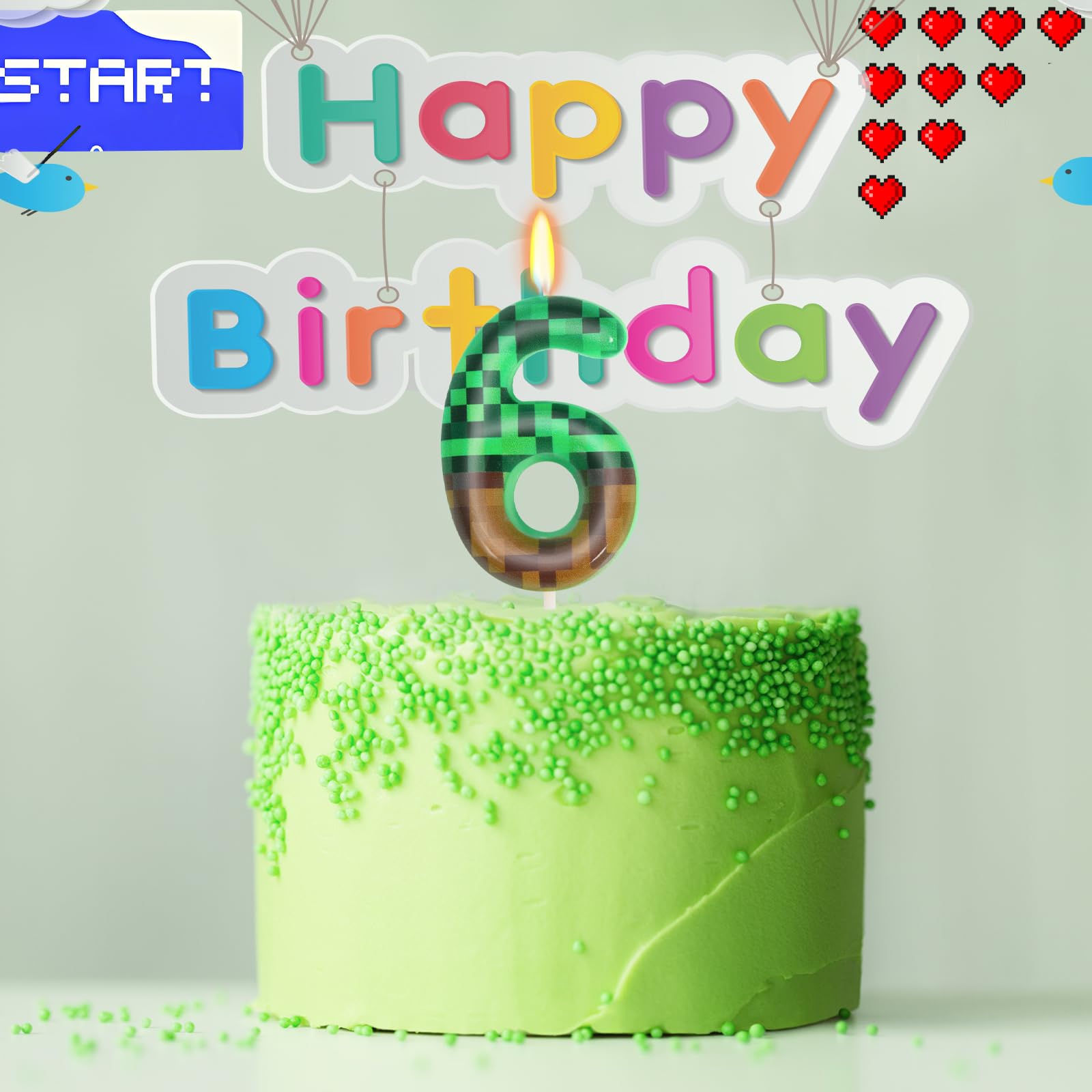 6th Birthday Pixel Miner Cake Candles & Topper - TNT Themed Party Decor for Boys & Girls - Perfect for Minecraft Themed Birthday Cakes & Gaming Celebrations