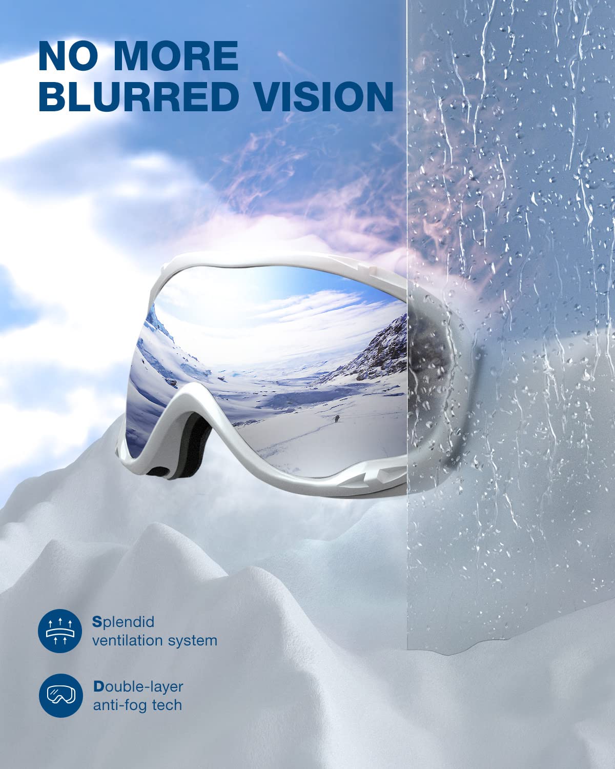 ZIONOR Lagopus Ski & Snowboard Goggles - UV Protection Anti-Fog Snow Goggles for Men, Women & Youth - VLT 8.6% White Frame with Silver Lens - Perfect for Skiing, Snowboarding & Winter Sports