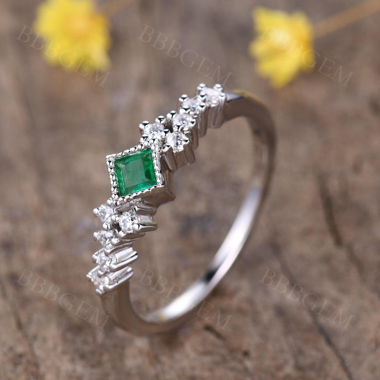 3.5mm Natural Emerald Square Cut Ring for Women - 14K White Gold Minimalist Everyday Jewelry - Perfect for Daily Wear, Office & Special Occasions