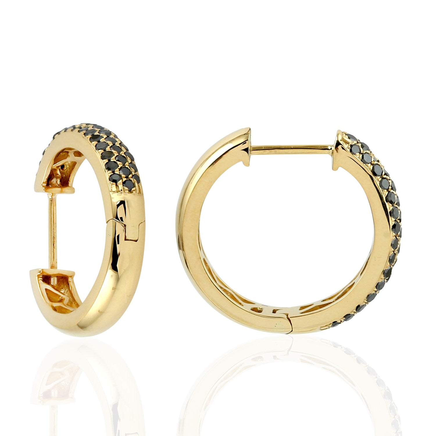 18K Yellow Gold Micro Pave Black Diamond Hoop Earrings for Women - Elegant Designer Jewelry for Parties, Weddings & Special Occasions