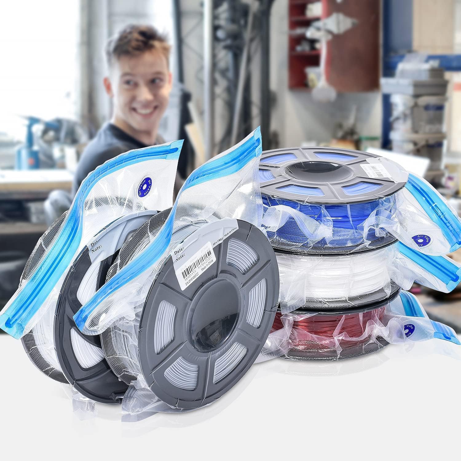 Premium 3D Filament Storage Bags Vacuum Seal Kit - 20 Pack Moisture-Proof Spool Bags (11.8