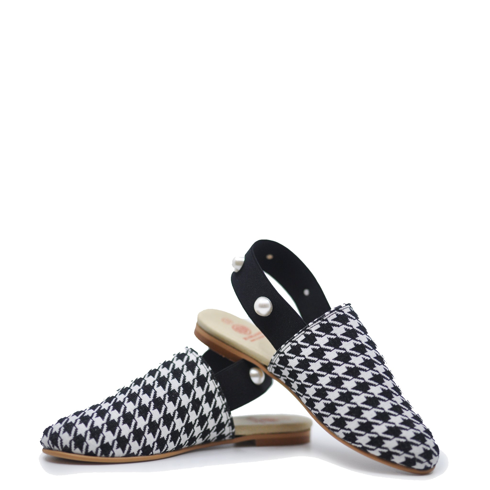 Blublonc Houndstooth Pearl Mule Slippers - Women's Fashion House Shoes for Indoor/Outdoor Wear - Comfortable Slide Sandals for Lounge, Errands & Casual Outings