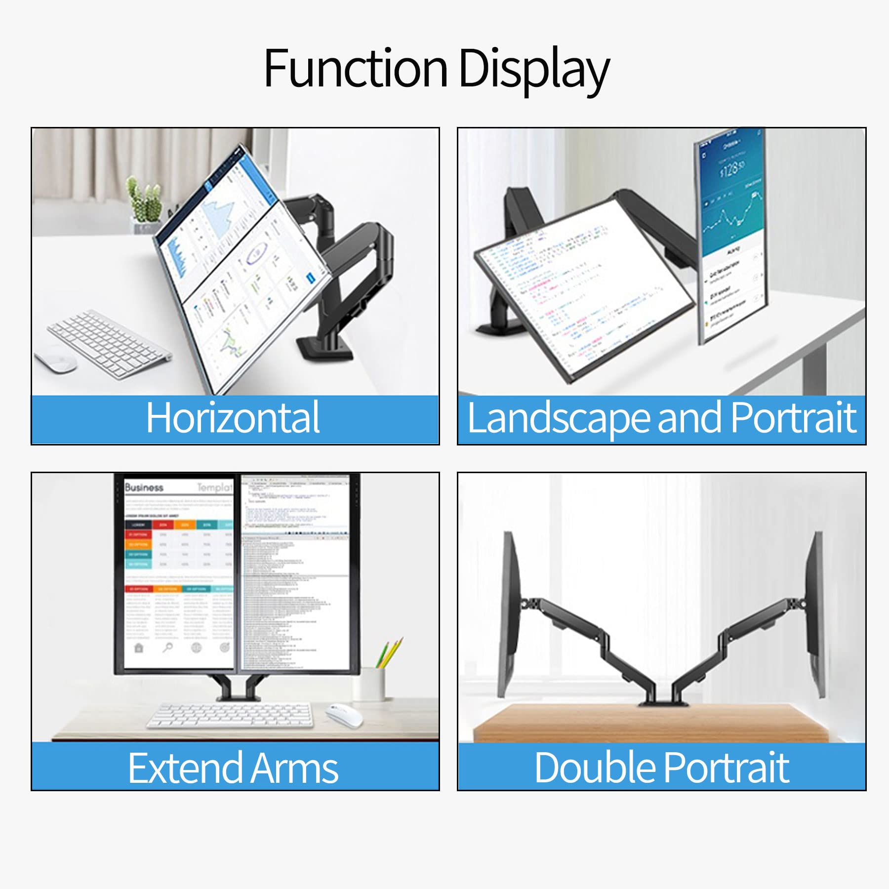 HILLPORT Dual Monitor Arm Stand - Adjustable Gas Spring Desk Mount for 2 Monitors 17-30 inch, 2-9KG, VESA 75/100mm - Ergonomic Home Office & Gaming Setup
