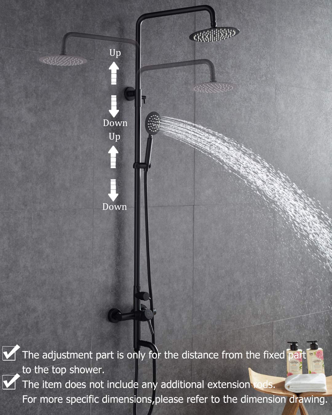 Matte Black Outdoor Shower Fixtures - Stainless Steel 3-Function Bathtub Shower Faucet Set Wall Mounted (A5108B) - Perfect for Patio, Poolside & Garden Showers