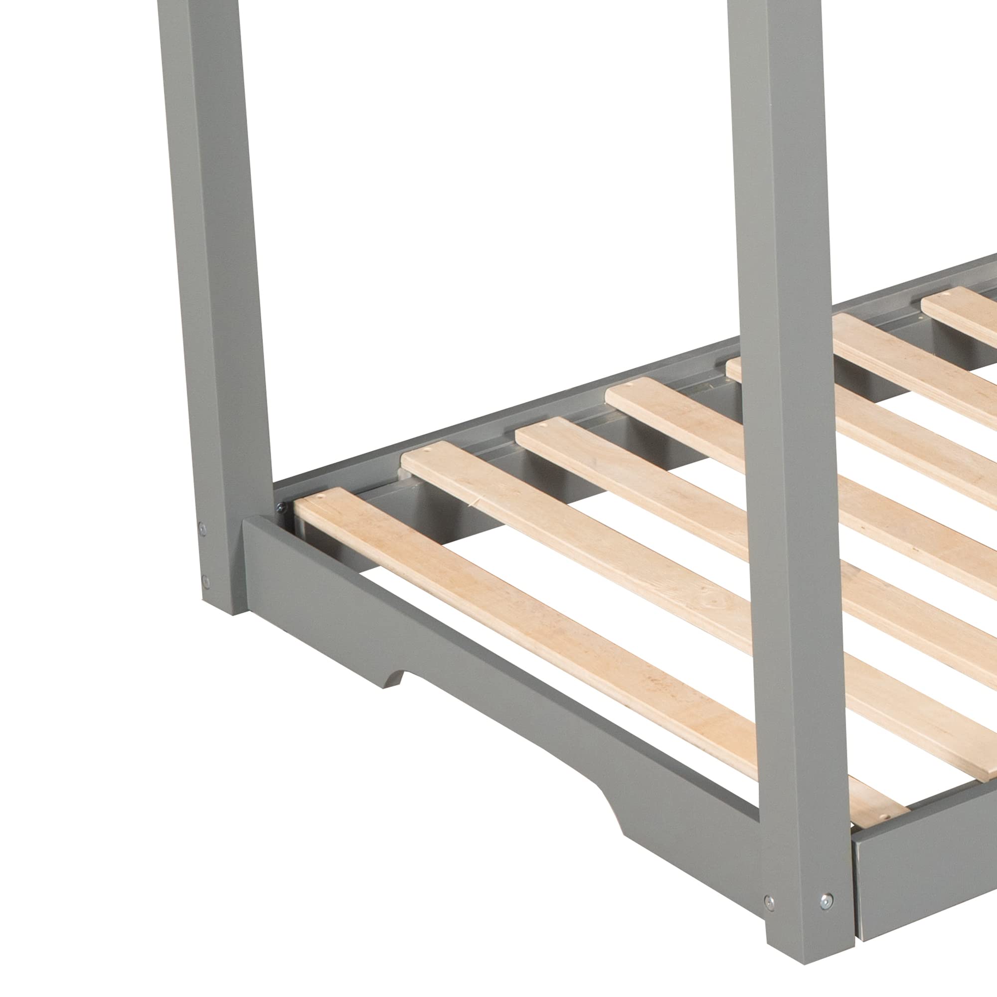 Solid Wood House Bed Frame - Twin XL/King Size Platform Bed with Trundle & Roof Design | Kids Floor Bed with Wood Slats Support | House Shaped Daybed for Bedroom, Living Room or Playroom | Perfect for Sleepovers, Reading Nook & Imaginative Play