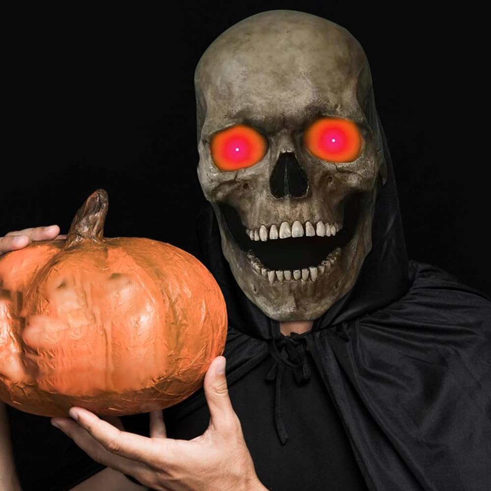 2024 New Full Head Skull Mask with Movable Jaw - Scary Halloween Mask for Costume Parties & Decorations (Grey) | Perfect for Halloween, Cosplay, Horror Events & Themed Parties