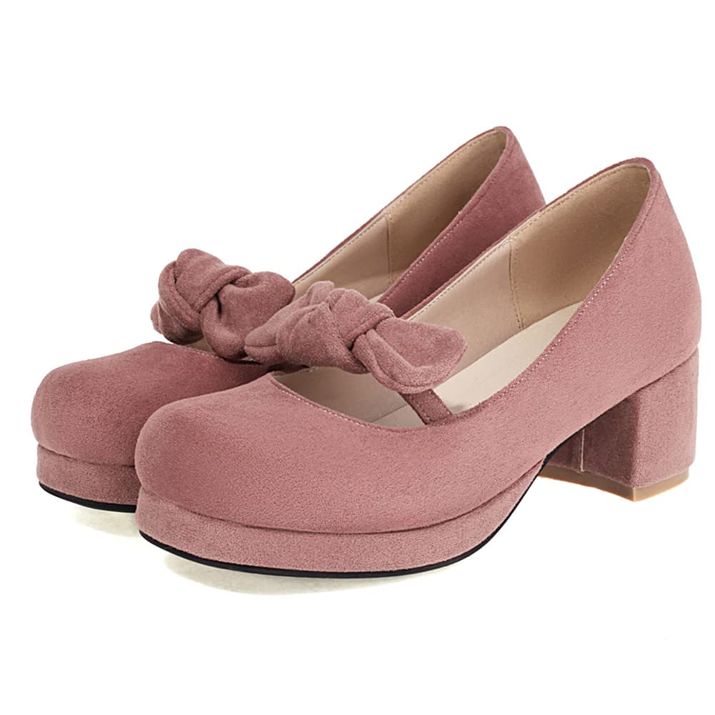 SO SIMPOK Women's Cute Kawaii Lolita Shoes - Suede Bow Mary Jane Pumps with Slip-on Platform for Casual Wear, Cosplay & Vintage Fashion Outfits