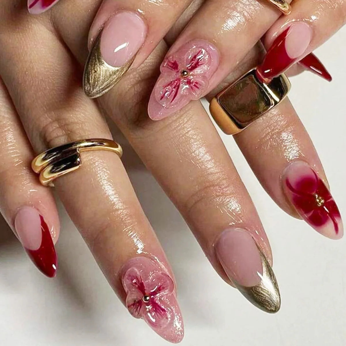 24Pcs French Leopard Print Fake Nails with 3D Flower Design - Almond Stiletto Press on Nails, Detachable Acrylic Full Cover Nail Tips for Women | Perfect for Parties, Weddings & Special Occasions
