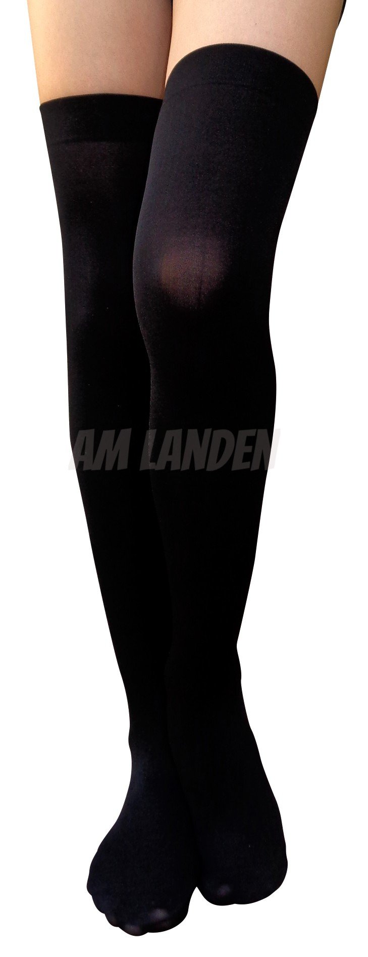 Women's Black Nylon Blend Thigh High Socks - Opaque Over Knee Stockings for Fashion, Cosplay & Winter Warmth