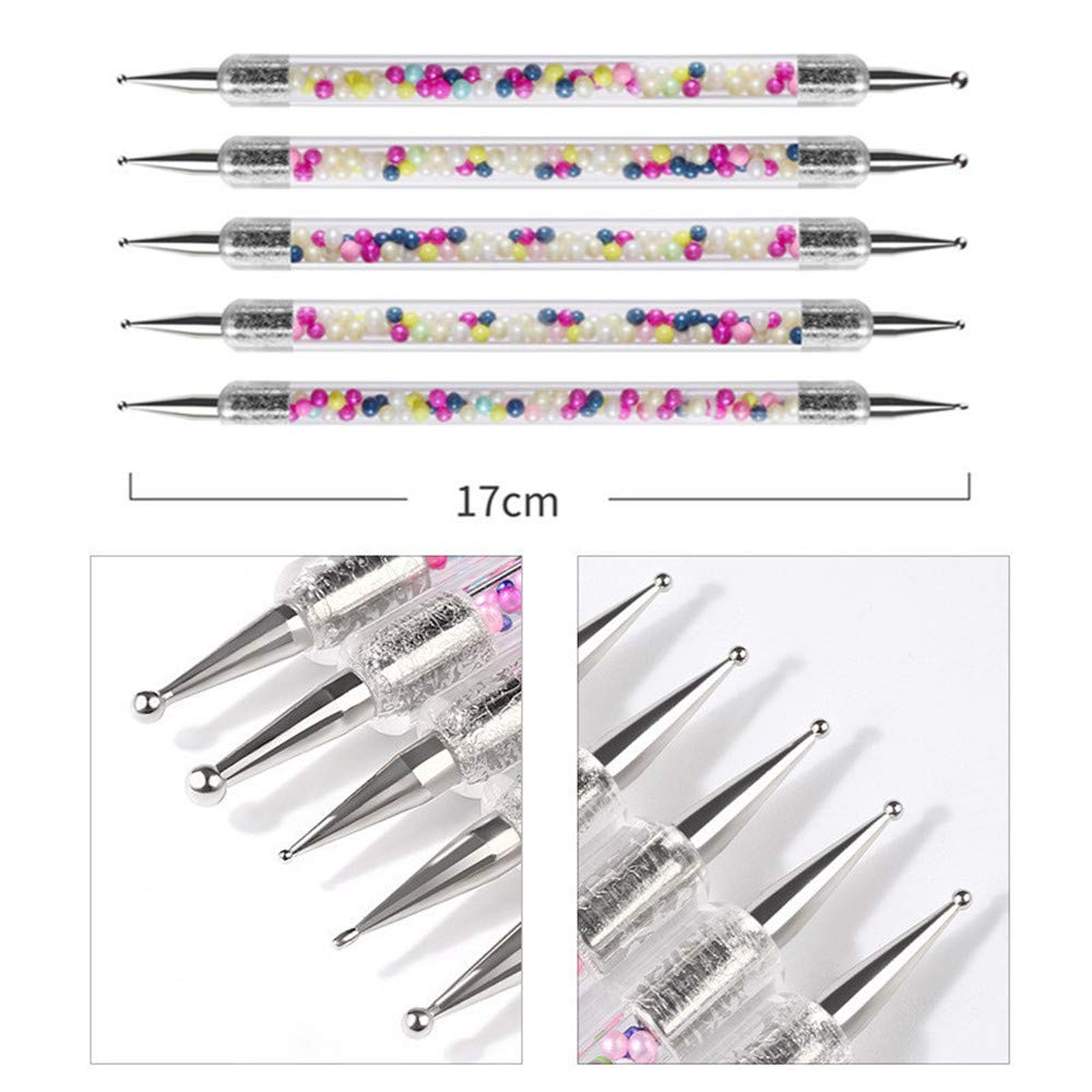 5Pcs Professional Double Head Nail Dotting Pen Set - Nail Art Tools for Natural, False & Acrylic Nails - Perfect for DIY Manicure, Nail Design & Salon Use