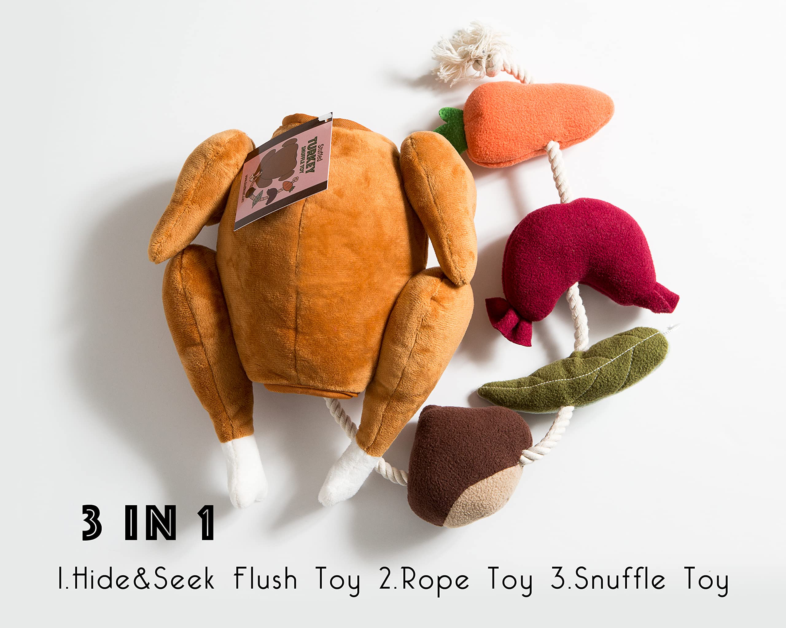 Interactive Stuffed Turkey Snuffle Dog Toy - 3-in-1 Hide & Seek, Snuffle & Rope Chew Toy for Mental Stimulation | Perfect for Thanksgiving, Indoor Play & Training Enrichment