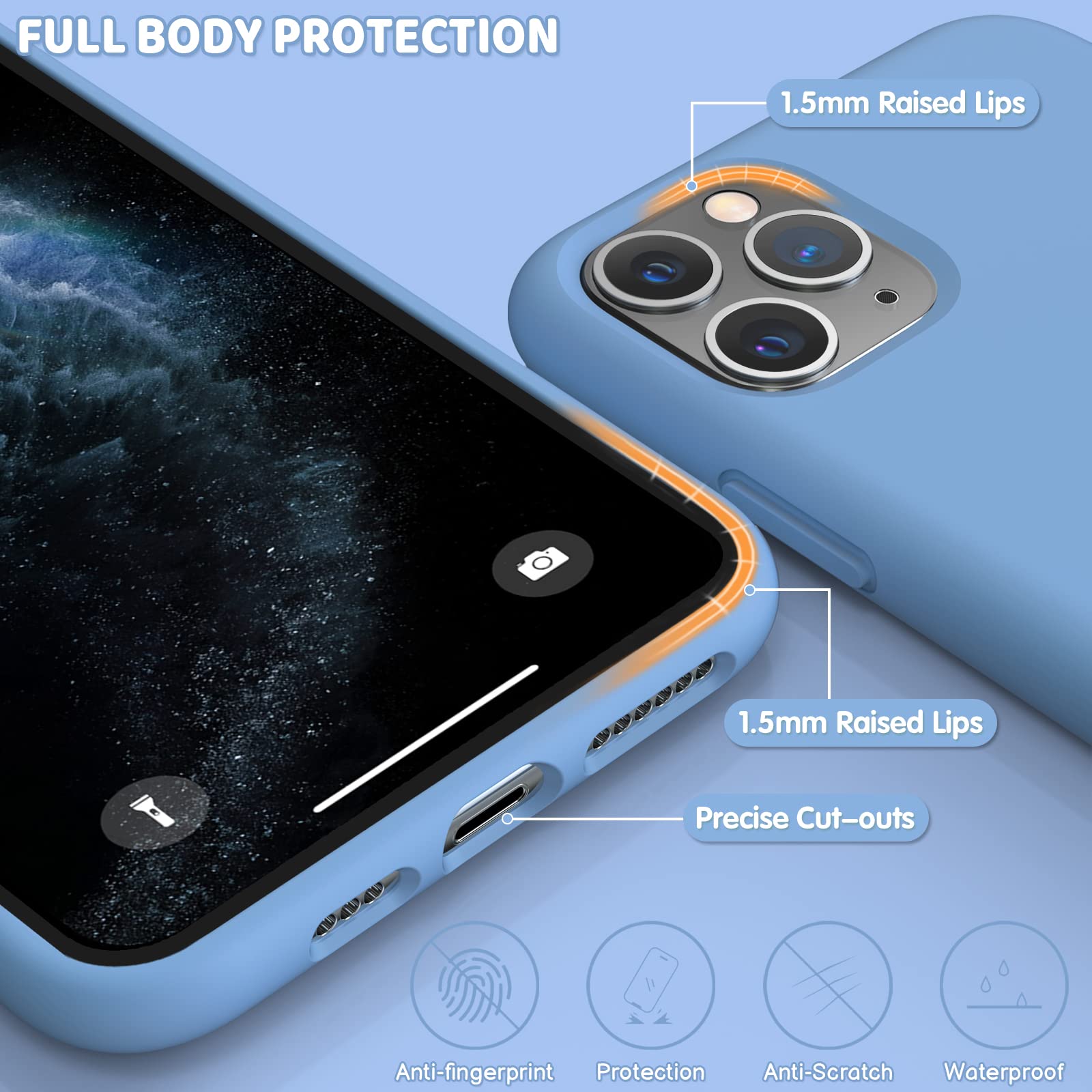 OuXul Slim Liquid Silicone Case for iPhone 11 Pro Max (6.5 Inch) - Cornflower Blue Protective Phone Cover with Full Body Microfiber Lining | Perfect for Everyday Use, Work & Travel Protection