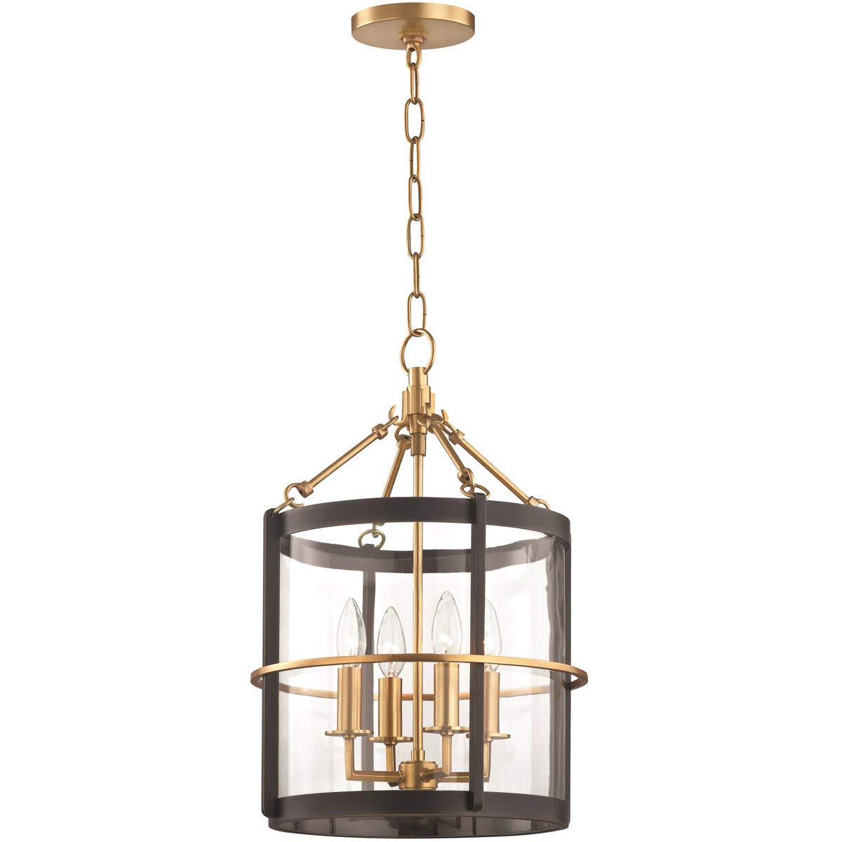 Vintage 4-Light Pendant Fixture - Aged Brass & Old Bronze Finish, Glass Shade, E12 Bulb (20