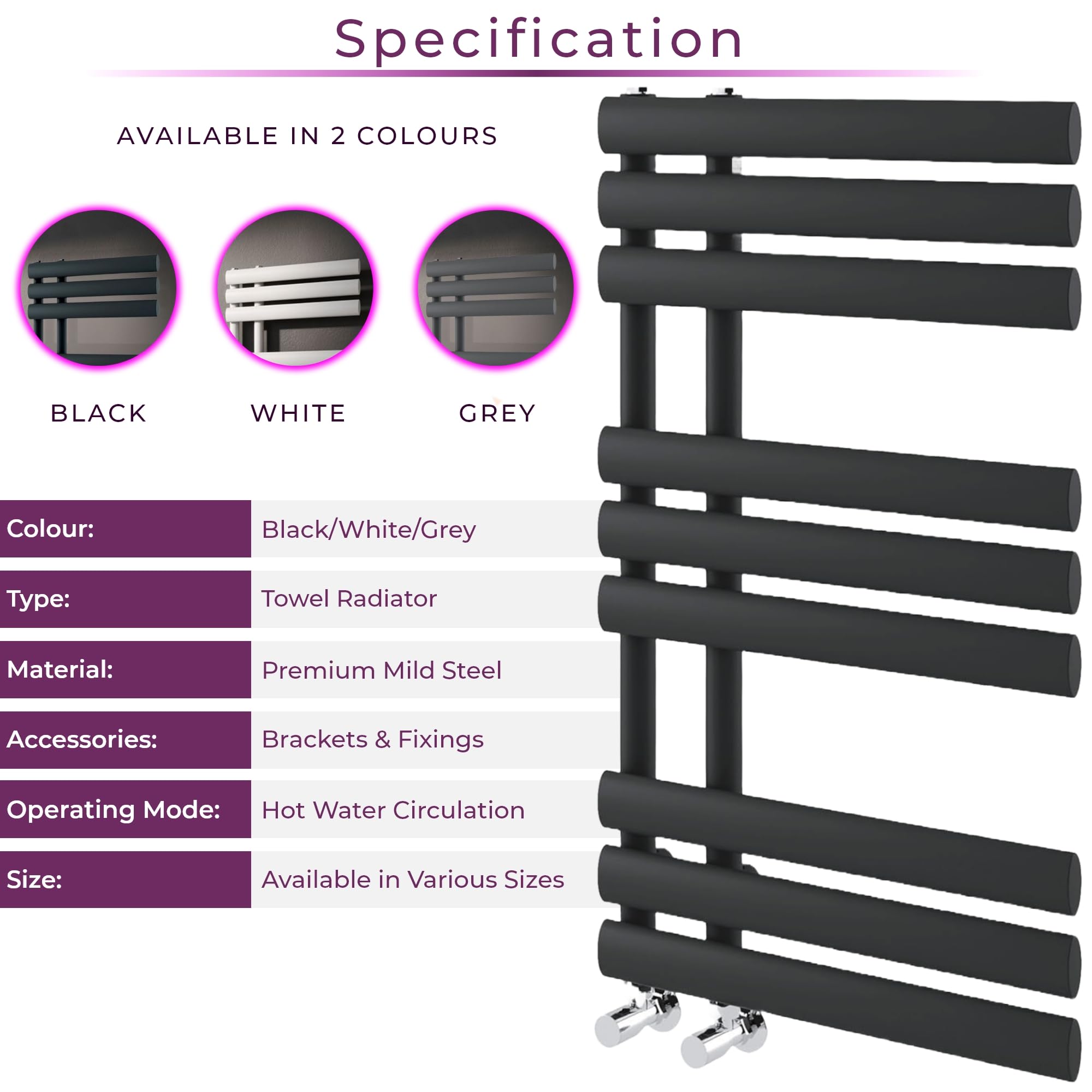 Go Bathrooms Black Heated Towel Rail Radiator 32