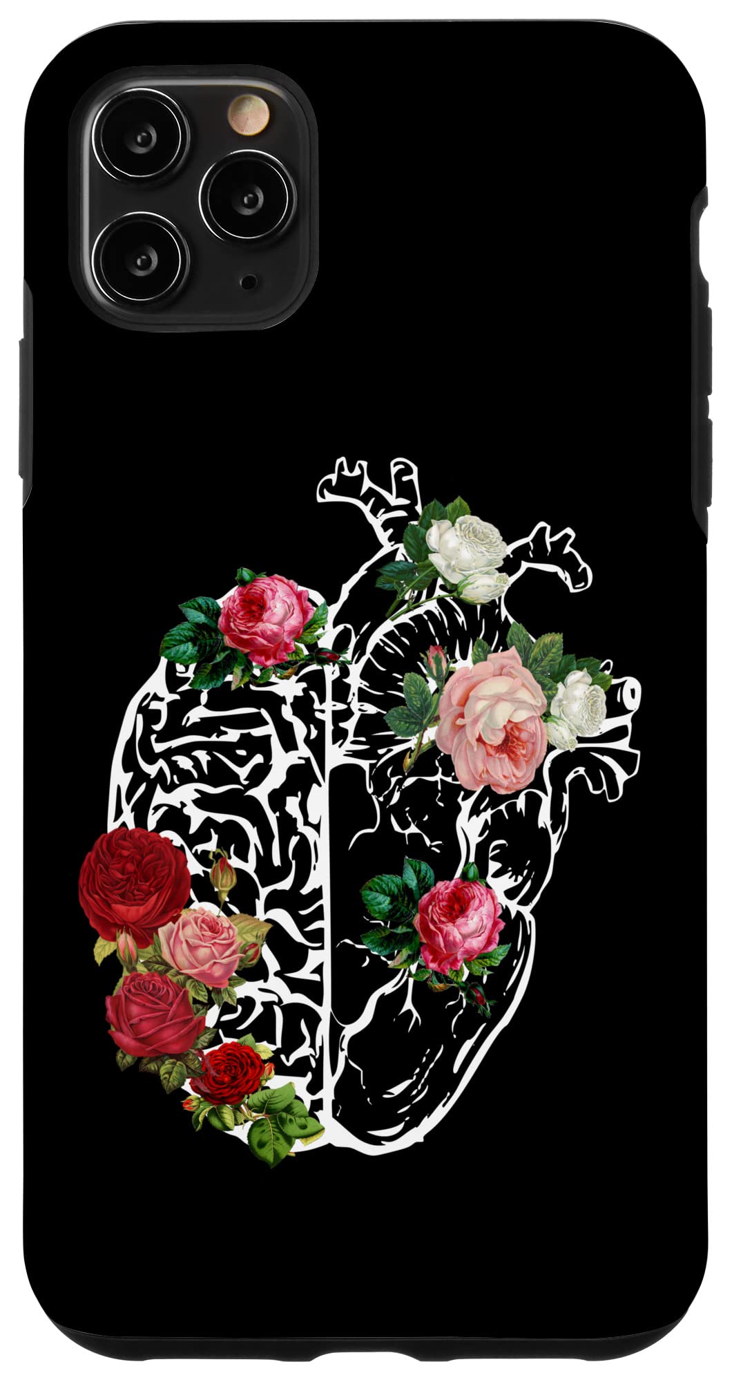 iPhone 11 Pro Max Case - Floral Anatomical Heart & Brain Design - Trendy Protective Phone Cover for Women - Perfect Gift for Nurses, Medical Students & Science Lovers
