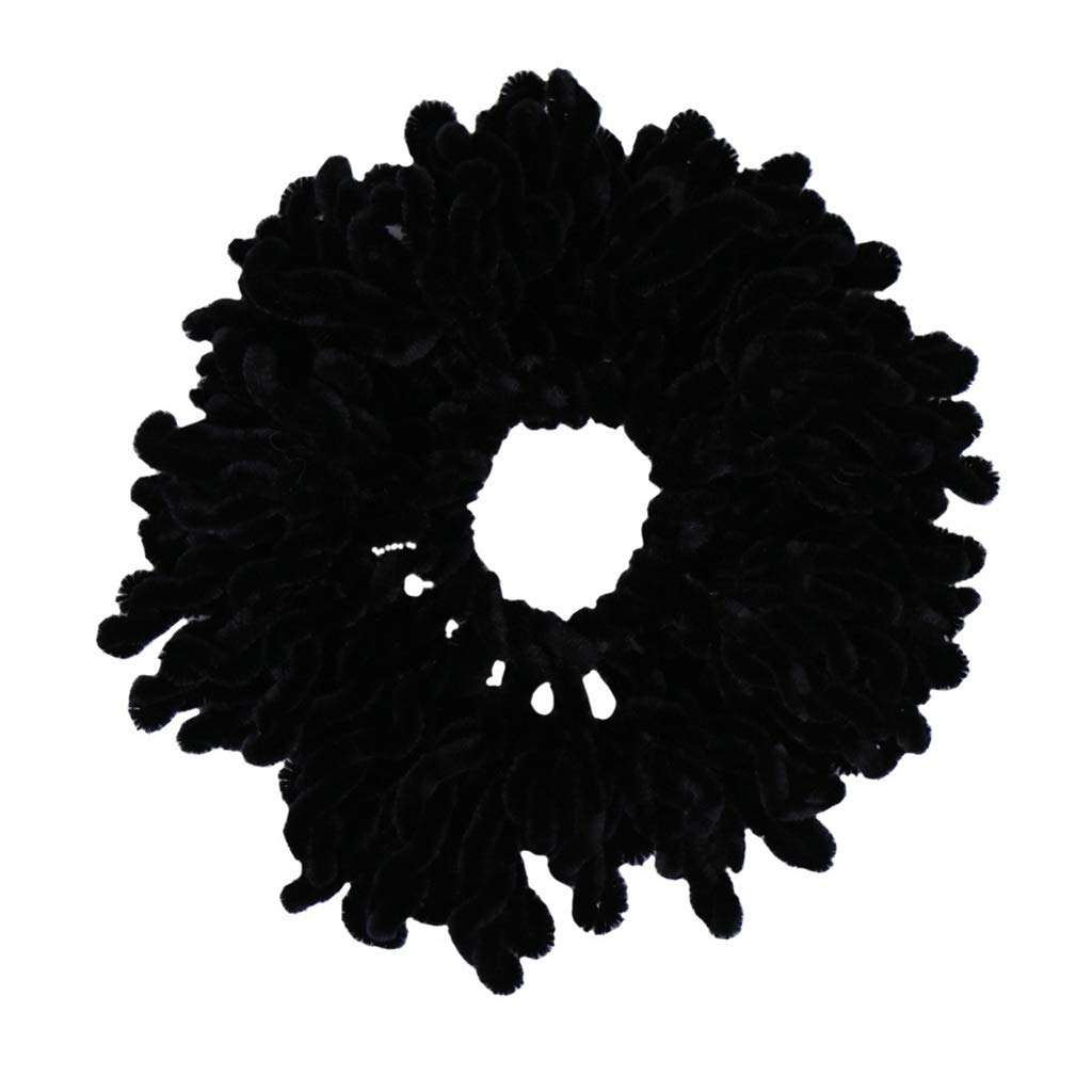 1PC Muslim Women's Fluffy Velvet Hijab Scrunchies - Solid Color Large Hair Tie, Bun Clip with Flexible Rubber Band (Black) | Perfect for Daily Wear, Prayer & Special Occasions