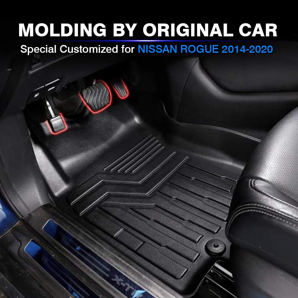 All-Weather TPE Floor Mats for Nissan Rogue 2014-2020 - Custom Fit High Edge Floor Liners, Durable Car Accessories (Excludes Sport & Select Models) | Perfect for Winter, Rain & Mud Protection