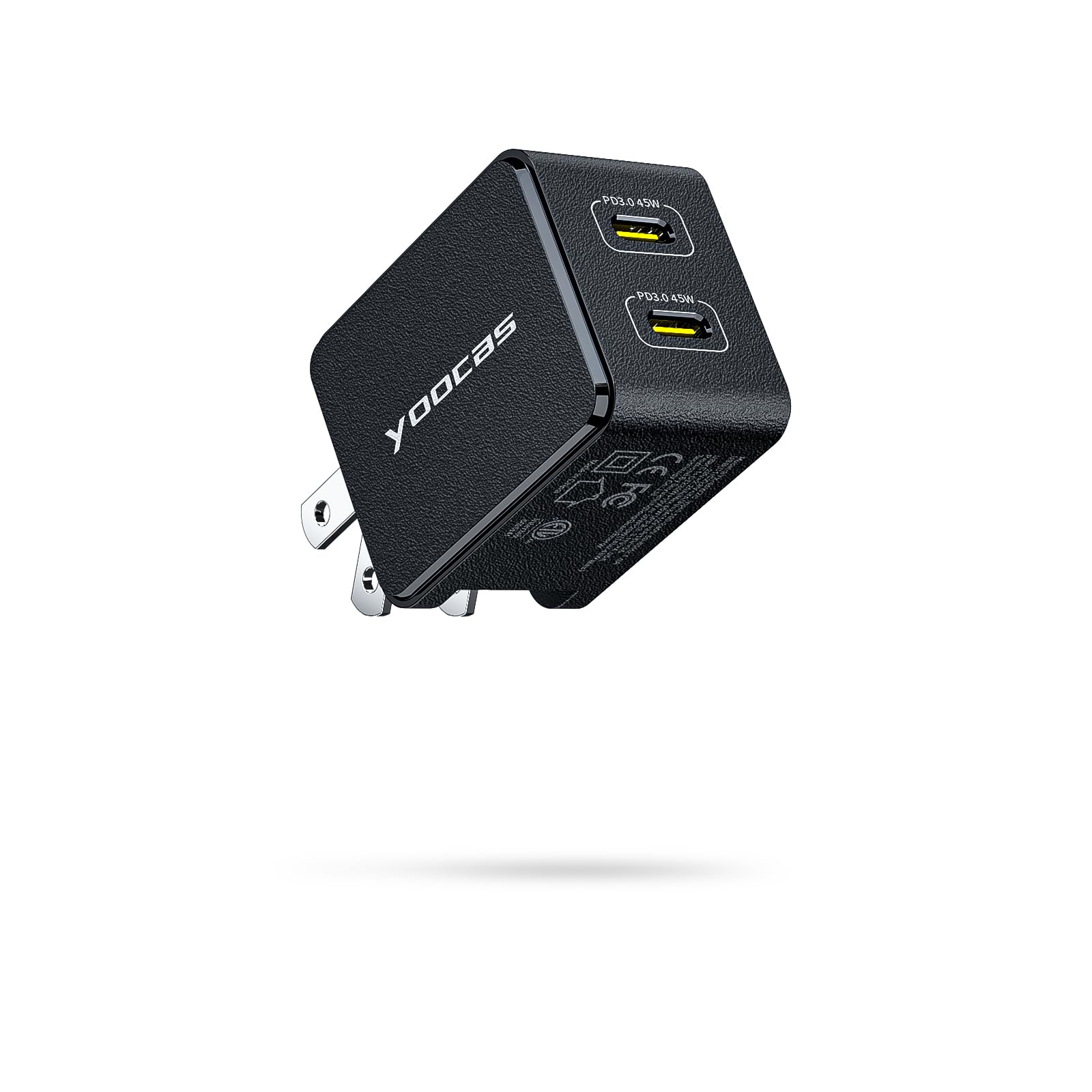 45W Super Fast USB C Wall Charger, 2-Port PD PPS GaN Charger Block for iPhone 15, Galaxy S23 Ultra, iPad Pro, MacBook - Compact Foldable Design - Perfect for Travel, Office & Home Use - Black