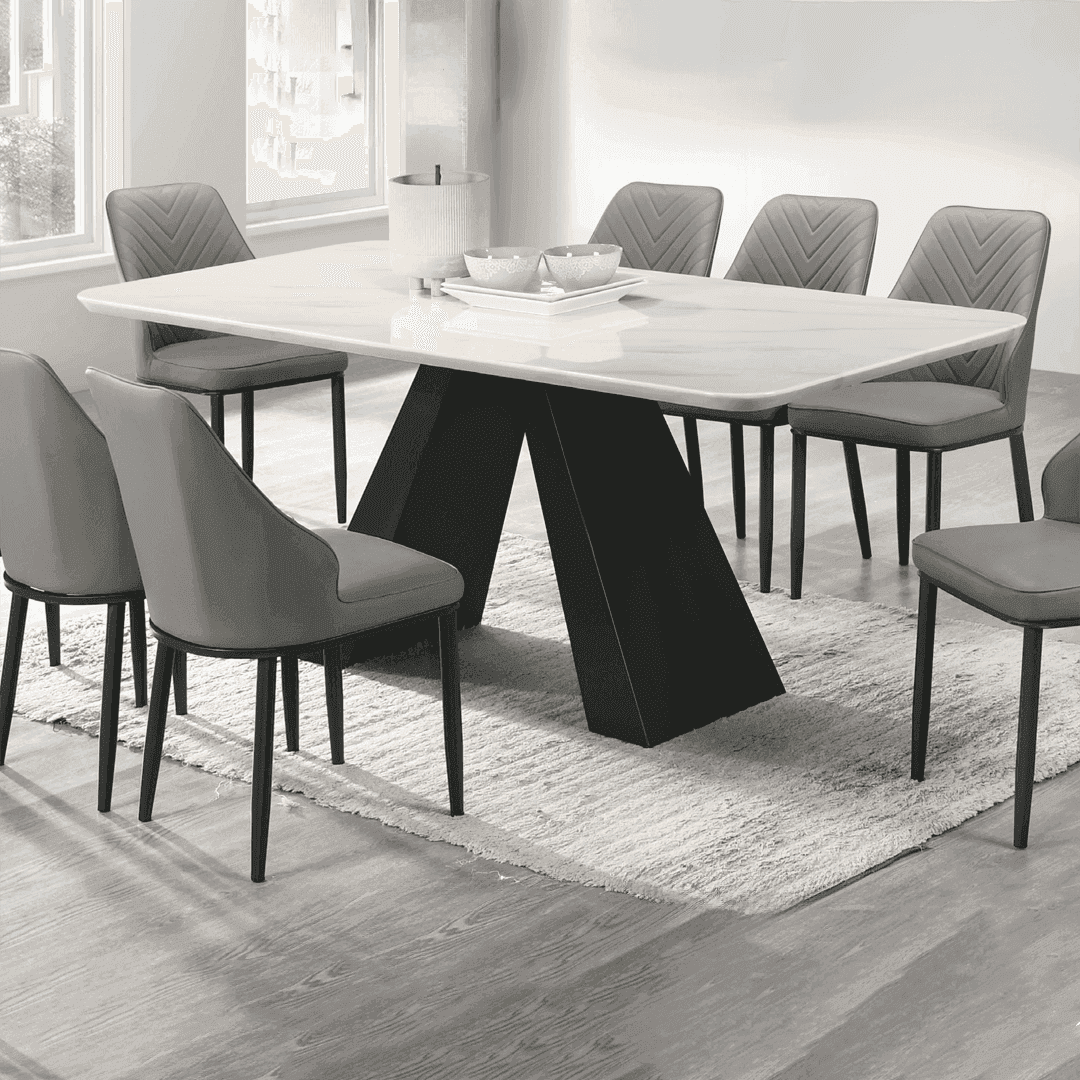 Ludovica Marble Dining Table Set with 8 Chairs - Elegant Marble Top Dining Room Furniture for Family Gatherings & Dinner Parties
