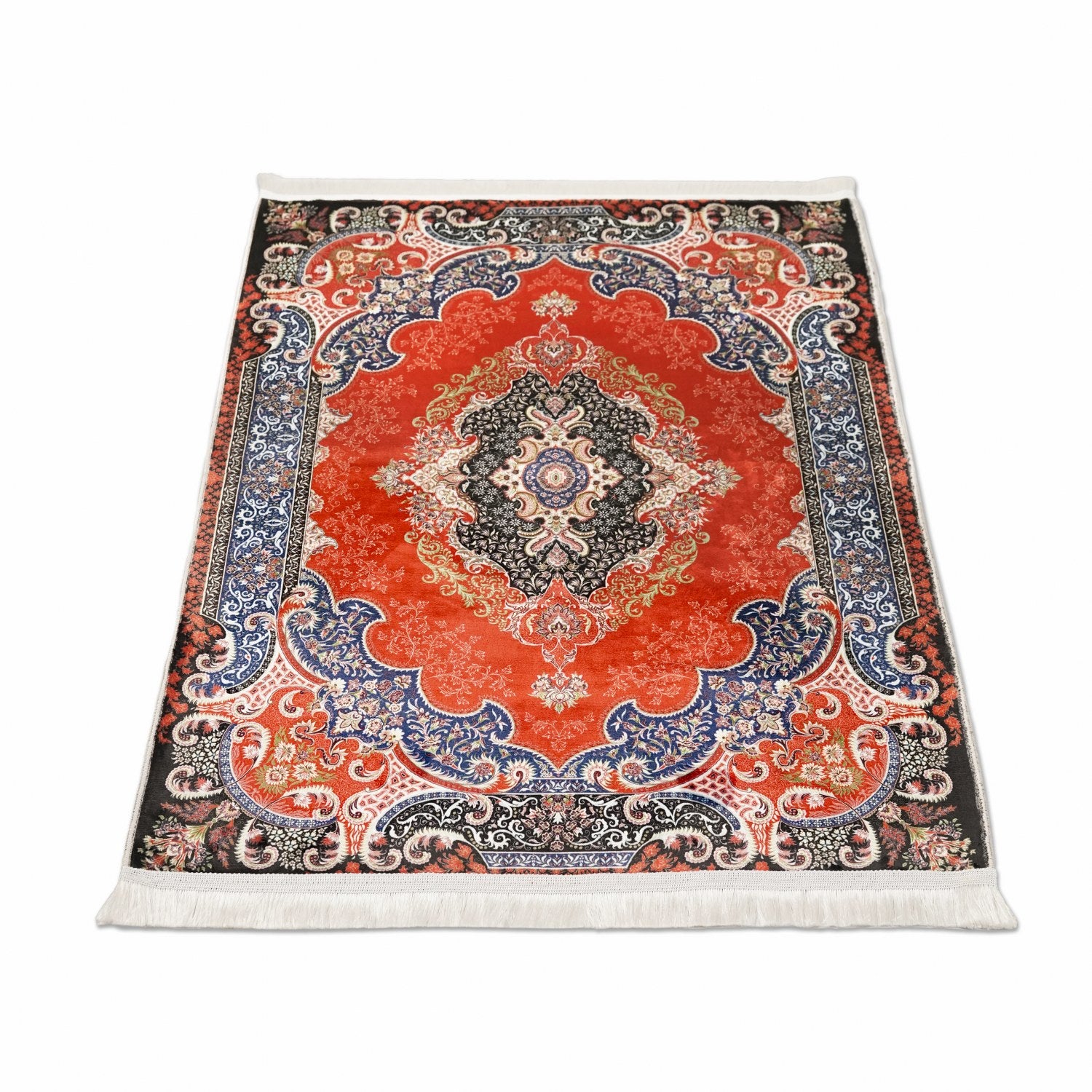 Premium Muslim Prayer Rug - Red & Black Intricate Floral Design Islamic Prayer Mat for Home, Mosque & Travel | Non-Slip & Portable
