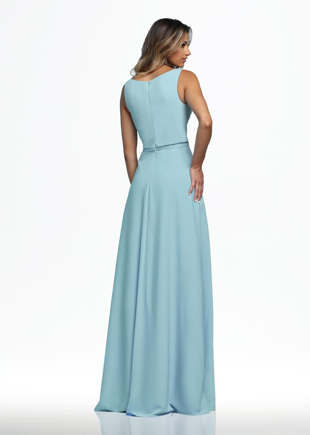 Elegant 80108 Sheath Stretch Chiffon Bridesmaid Dress with V-Neck & High Slit - Perfect for Weddings, Formal Events & Special Occasions