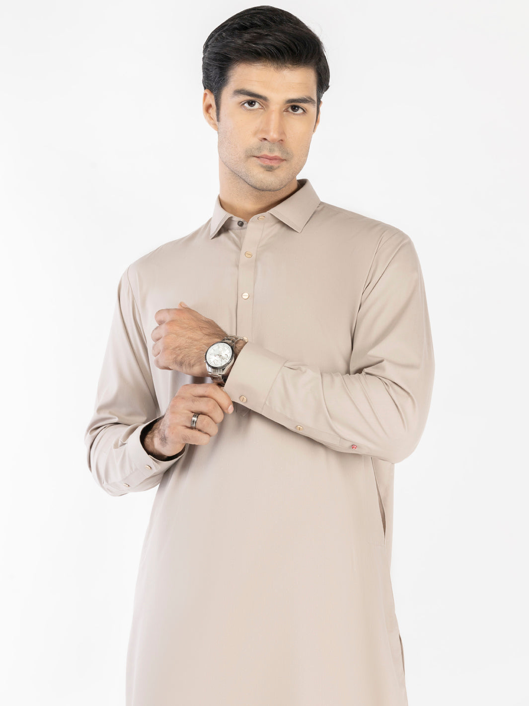 Elegant Blended Fawn Shalwar Kameez by J. Junaid Jamshed - Traditional Pakistani Outfit for Women, Perfect for Weddings, Festivals & Special Occasions
