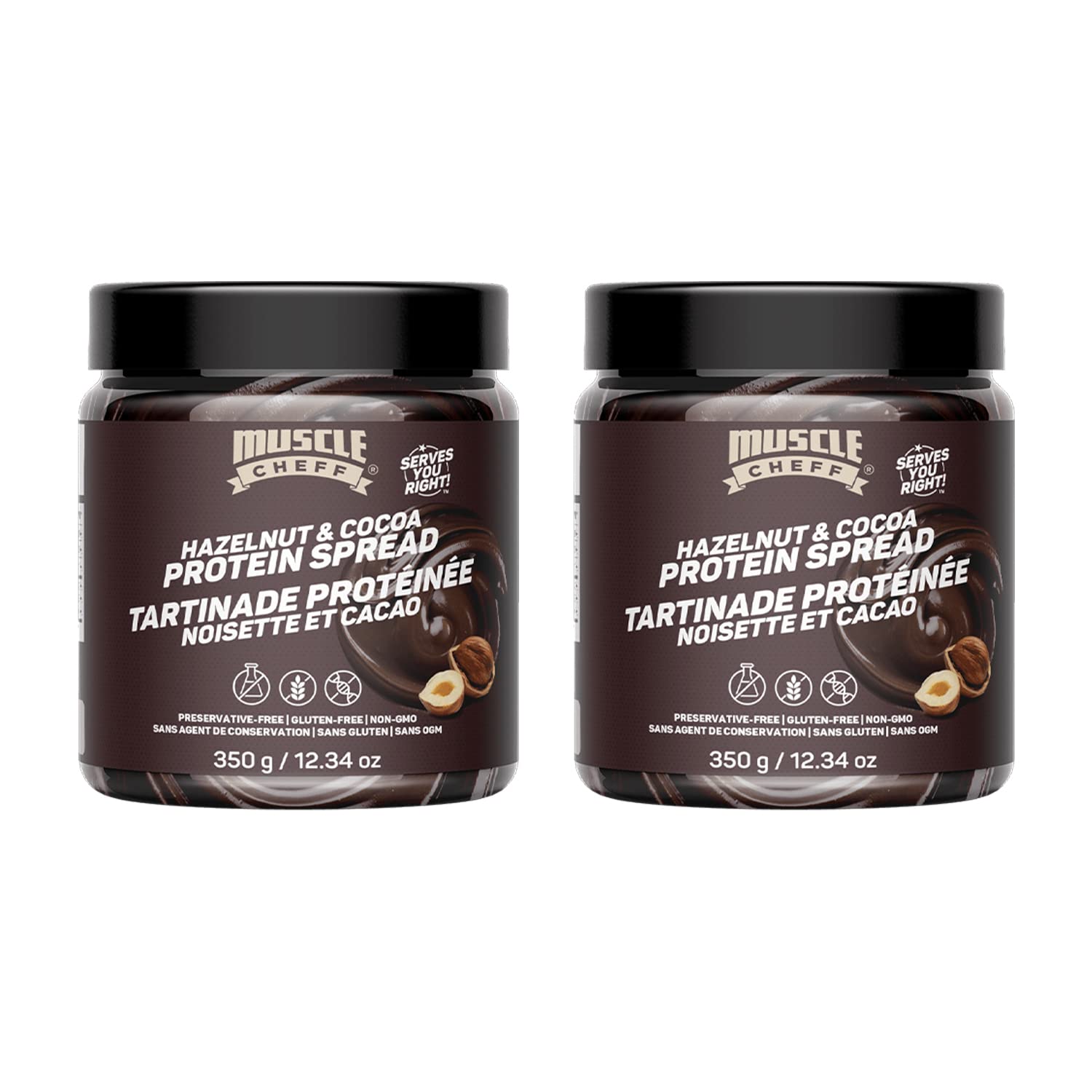 Muscle Cheff Hazelnut Cocoa Protein Spread - Low Sugar, High Protein, All Natural Peanut Butter Alternative (2x12 oz) - Perfect for Post-Workout Recovery & Healthy Snacking