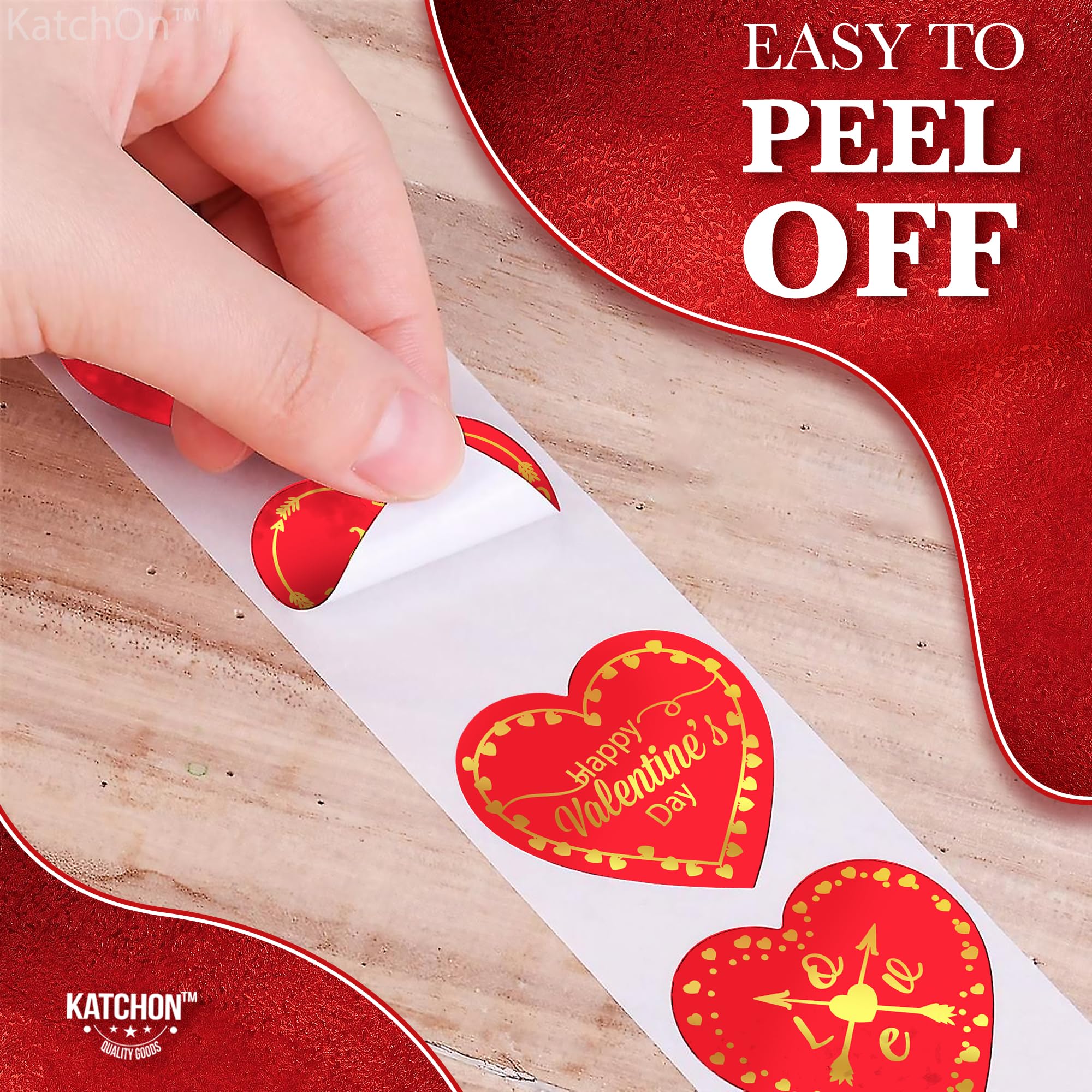 KatchOn 500-Piece Big Red Heart Stickers for Kids & Adults - 1.5 Inch Shiny Valentine's Day Stickers for Cards, Scrapbooks, Party Decorations & Gift Wrapping