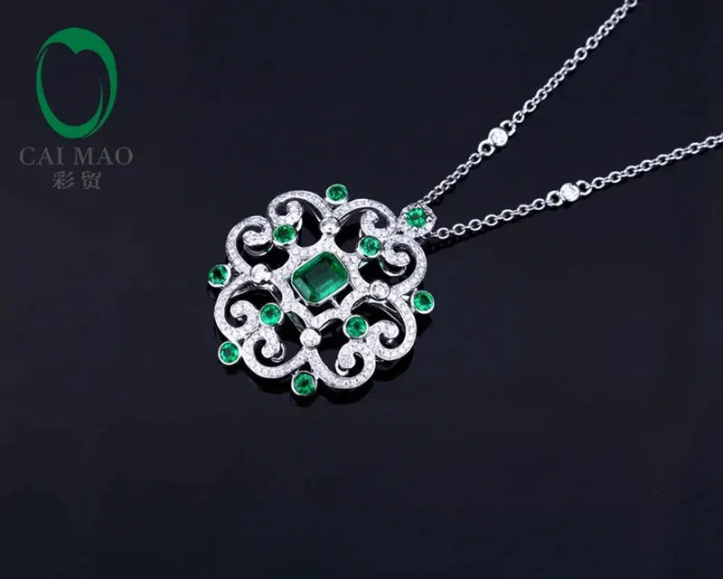 5x6.5mm Emerald & Diamond 18K White Gold Engagement Pendant Necklace for Women - Perfect for Weddings, Anniversaries & Romantic Gifts