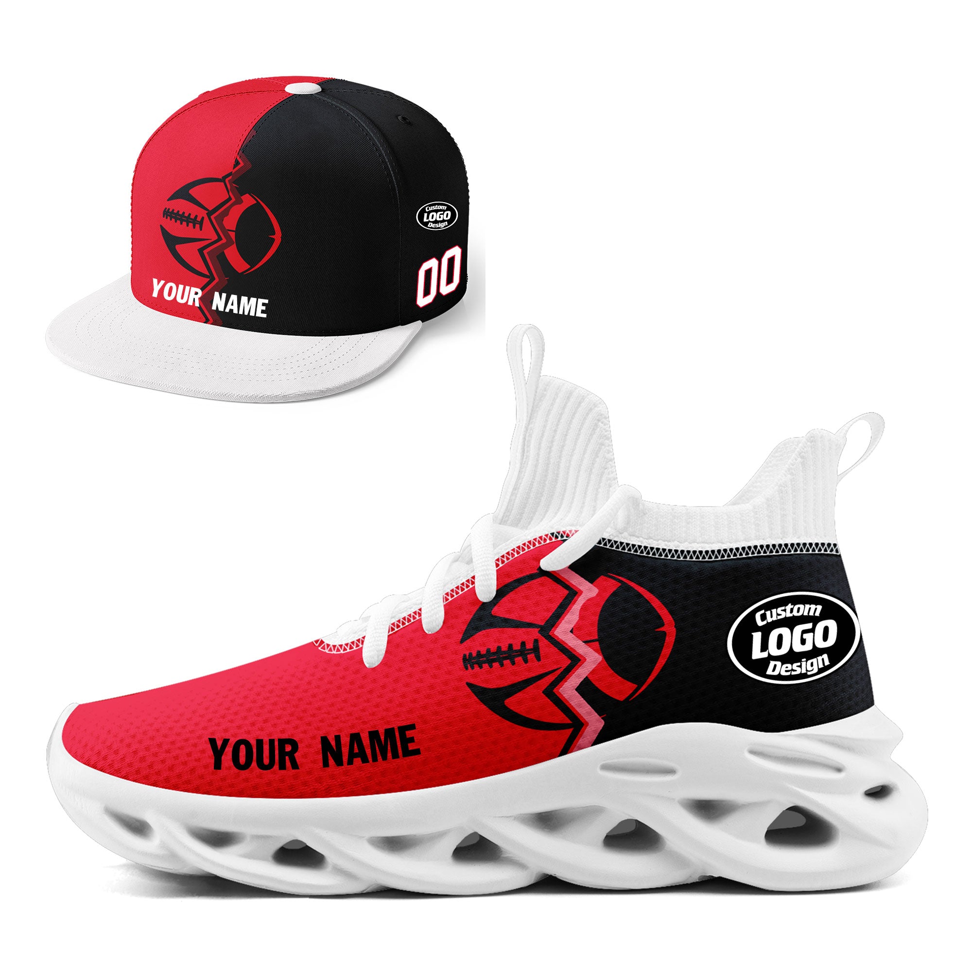 Custom Dark Gray & Red Texas MaxSoul Shoes and Hat Combo - Personalized Matching Set for Men & Women - Perfect for Rodeo, Country Music Festivals, and Western Style Outfits