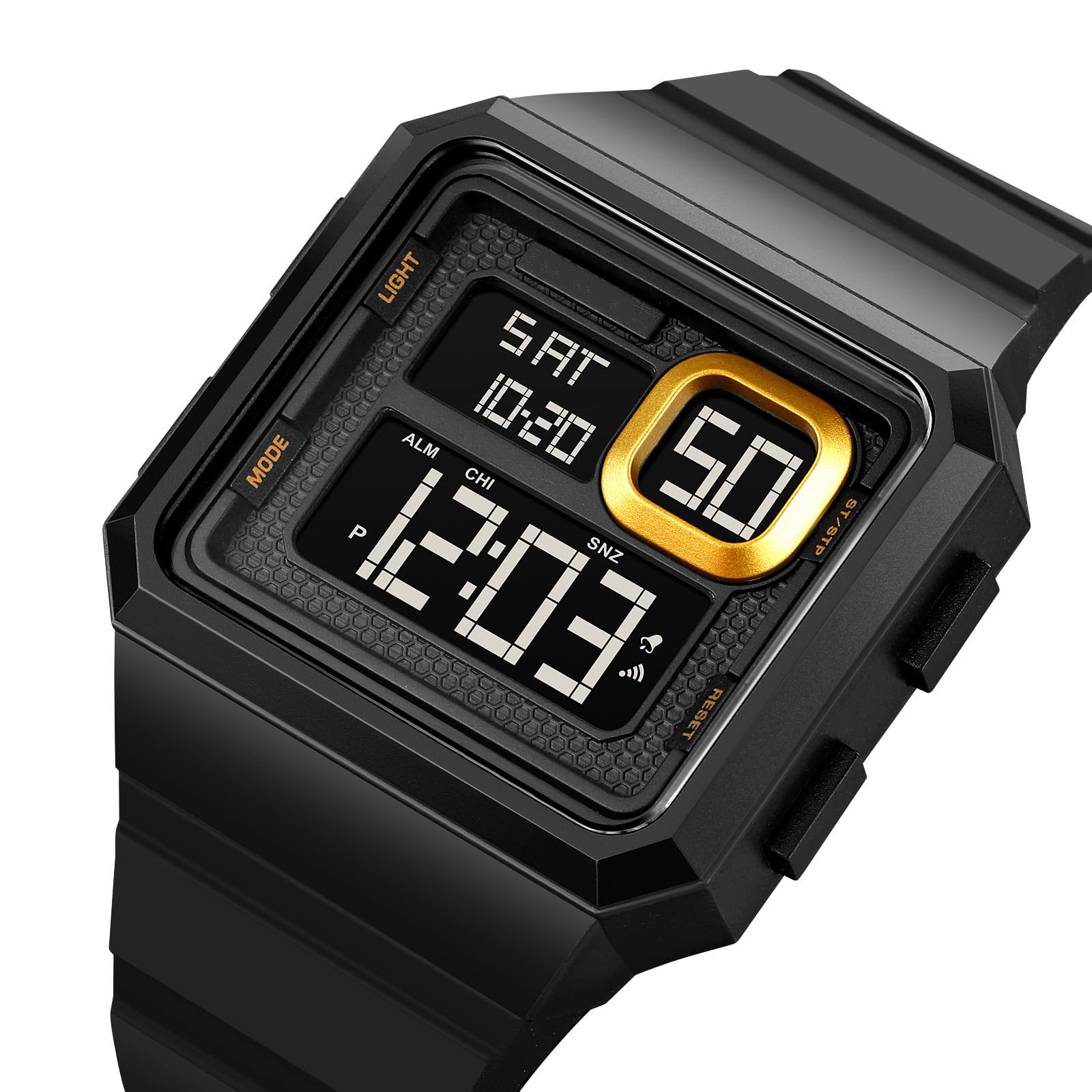 Reginald Men's Big Face Digital Watch - Waterproof LED Chronograph with Silicone Strap, Fashion Square Watch for Outdoor Sports & Casual Wear