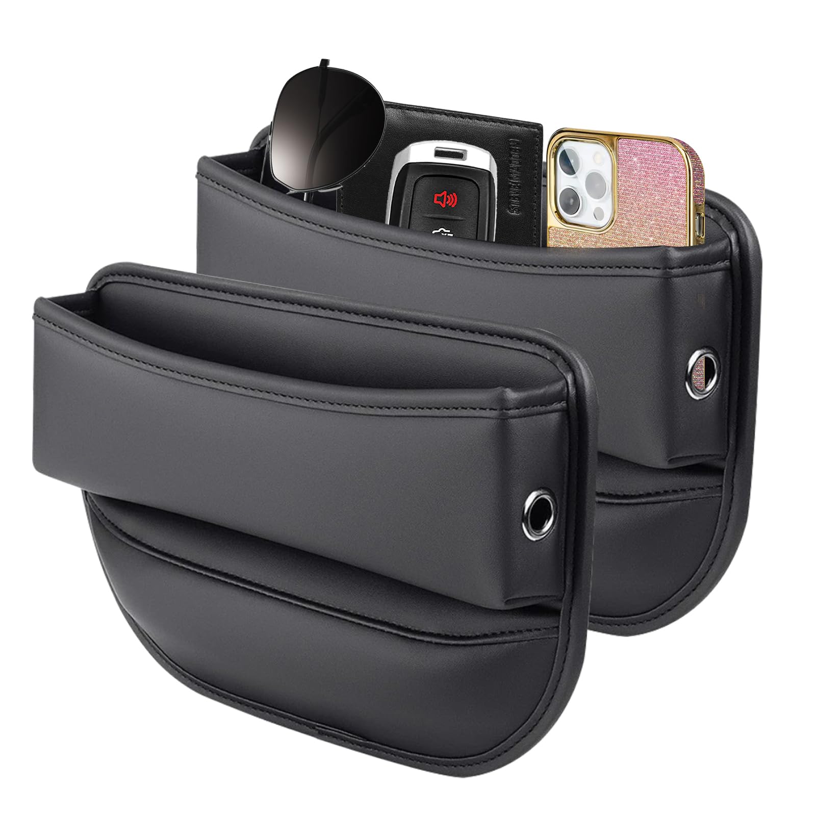 Universal Car Seat Gap Filler Organizer - 2Pcs Black Storage Solution for Car, SUV & Truck - Prevent Items from Falling Between Seats & Console - Perfect for Phones, Keys, Wallets & Small Essentials