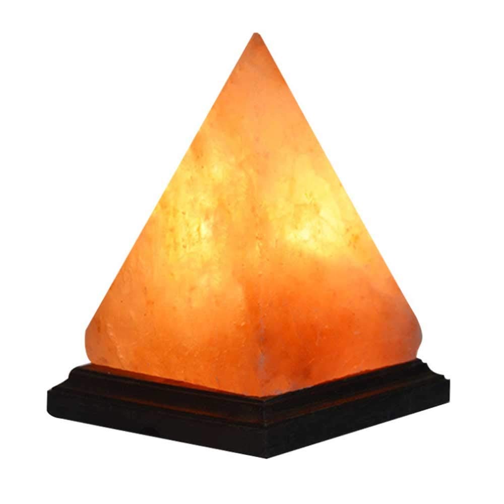 Himalayan Salt Lamp with Solid Wood Base - Modern Pyramid Design, Warm LED Night Light for Bedroom, Living Room, Office - Detachable Desk Lamp for Relaxation, Meditation & Home Decor