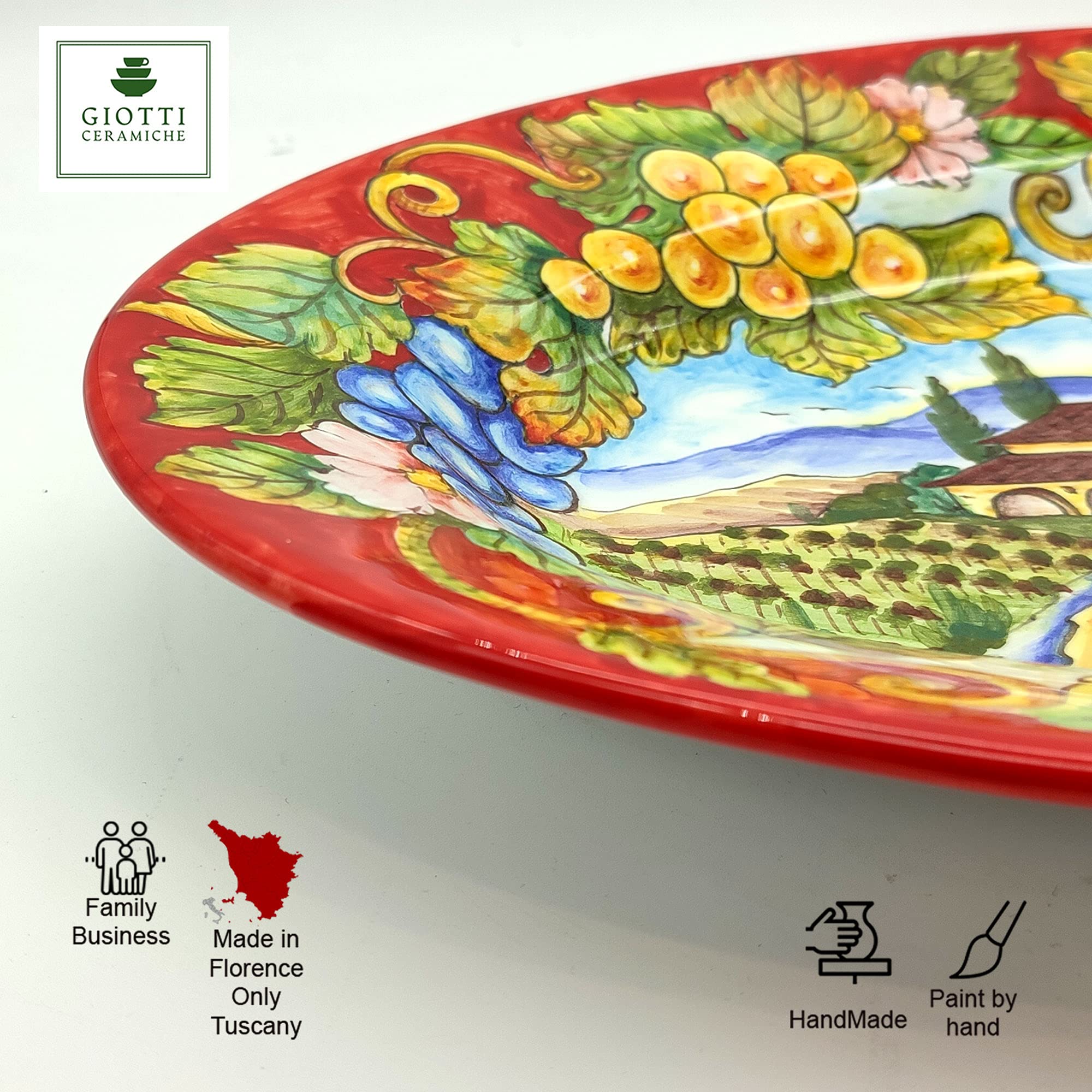 Italian Ceramic Serving Tray - Hand-Painted Tuscan Kitchenware for Meats & Salads - Made in Italy
