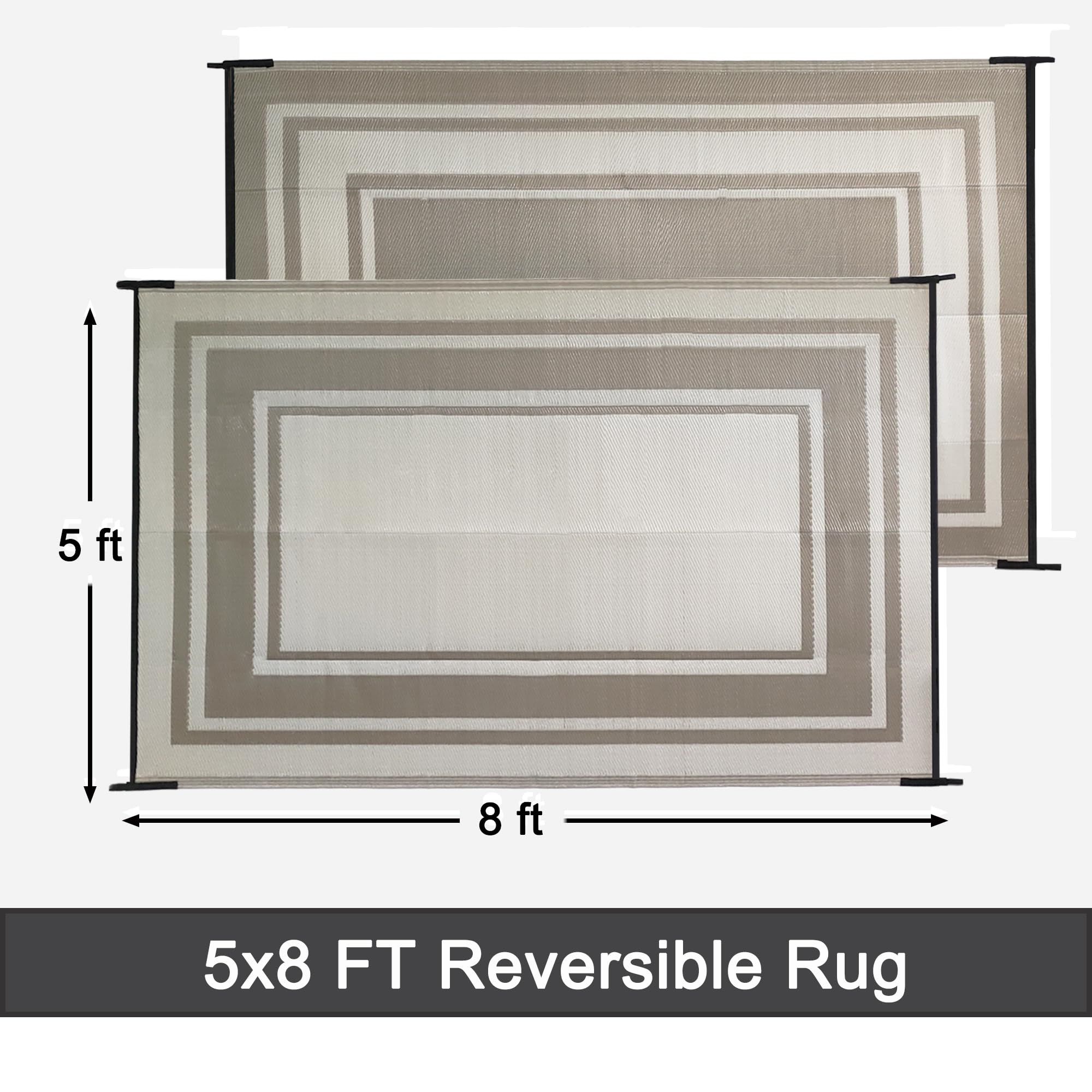 RURALITY 5x8 Outdoor Rugs - Waterproof Reversible Patio Mat for Deck, Porch, Backyard & Balcony - Durable Plastic Straw Geometric Design - Perfect for Outdoor Entertaining, Lounging & Decor