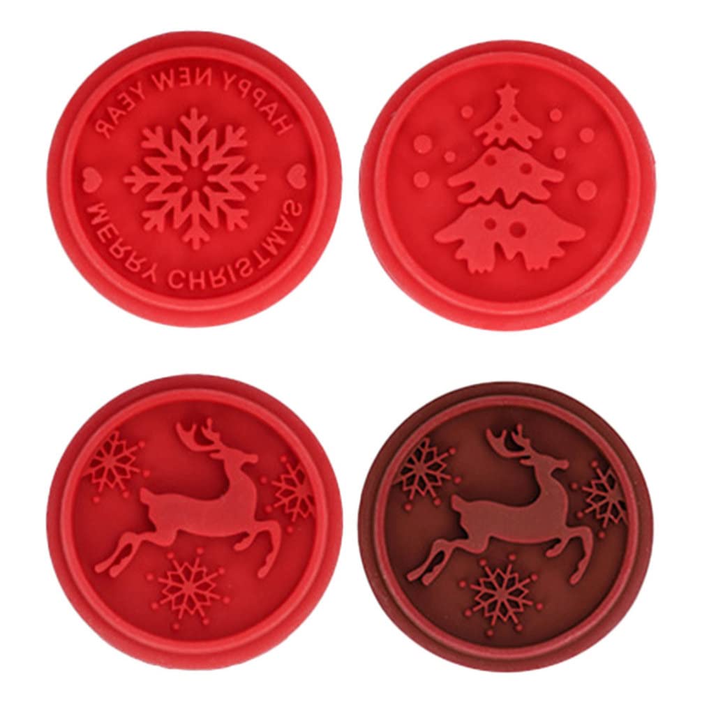 Premium Christmas Cookie Stamp Set - 1pc Round Silicone Mold with Wood Handle for Baking, Holiday Cookies & Pastry Decorating - ABOOFAN Chocolate Cookie Cutter & Stamper Kit - Perfect for Christmas Baking, DIY Desserts & Holiday Gift Making