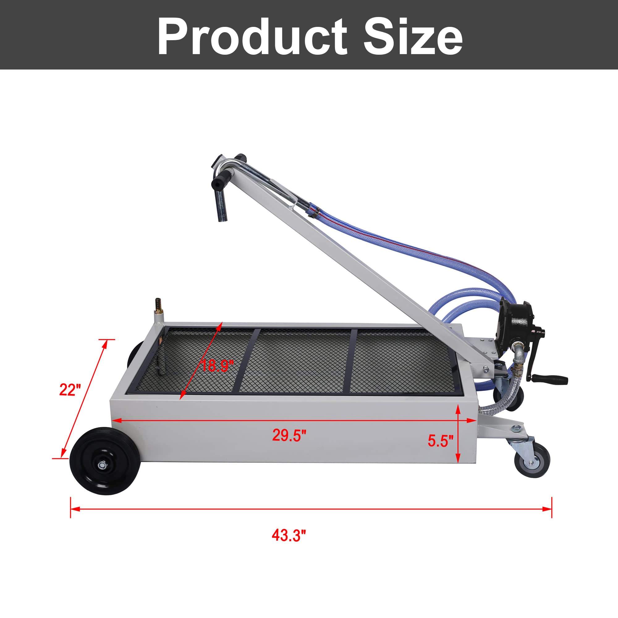 15 Gallon Oil Drain Pan with Hand Pump - Portable Low Profile Oil Change Tank for Cars, SUVs & Trucks - Large Capacity Drain Pan with Hose & Swivel Casters Wheels - Perfect for DIY Auto Maintenance & Garage Oil Changes