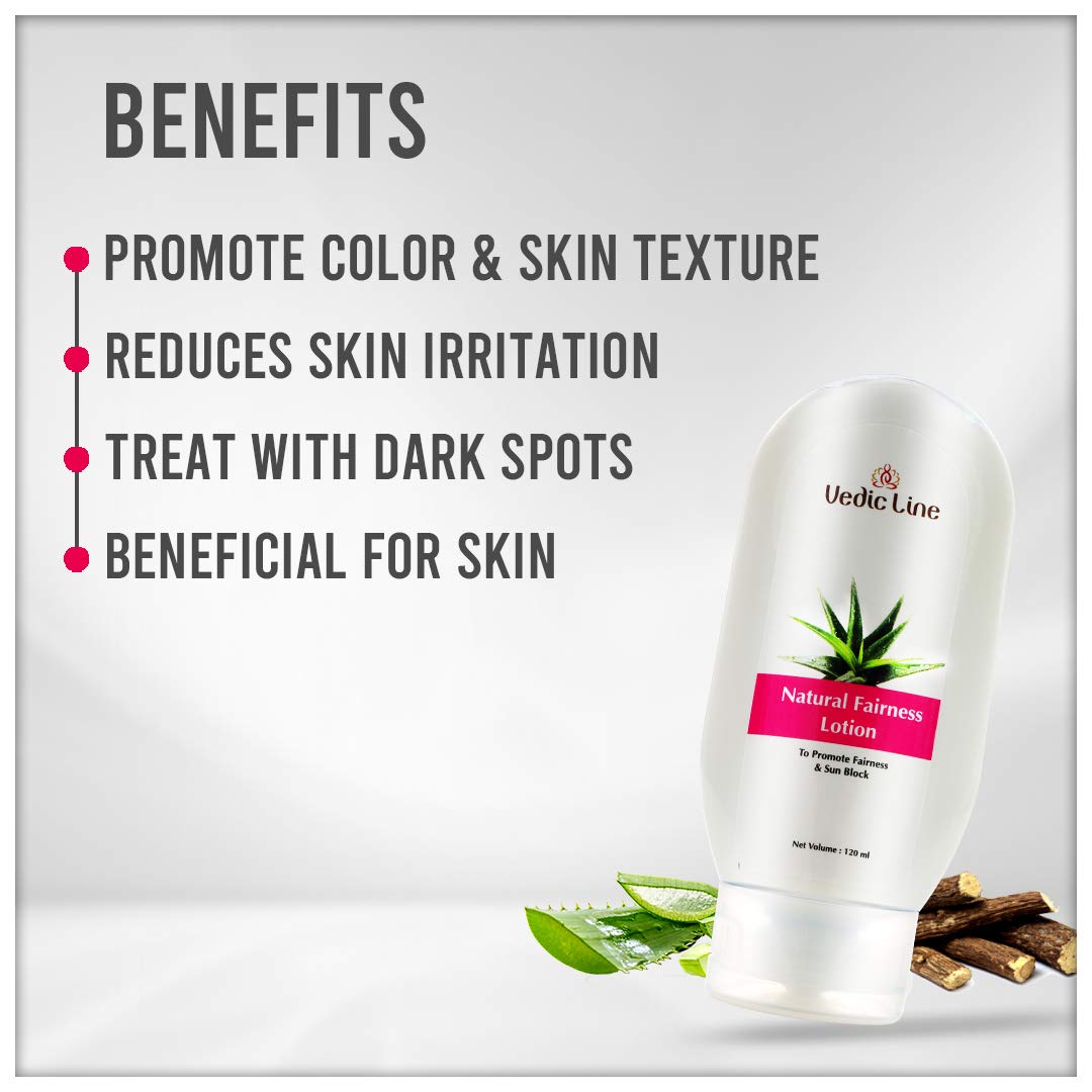Vedicline Natural Fairness Lotion 120ml - Glycyrrhiza Glabra & Aloe Vera Formula for Wrinkle Reduction, Acne Treatment & Dark Spot Removal | Achieve Radiant Glowing Skin | Perfect for Daily Skincare Routine & Nighttime Skin Repair