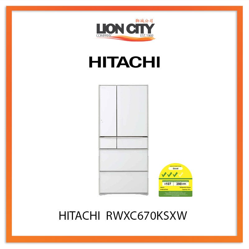 Hitachi 519L Multi-Door IoT Smart Refrigerator RWXC670KSXW - Made in Japan - Energy Efficient, Spacious Design for Modern Kitchens