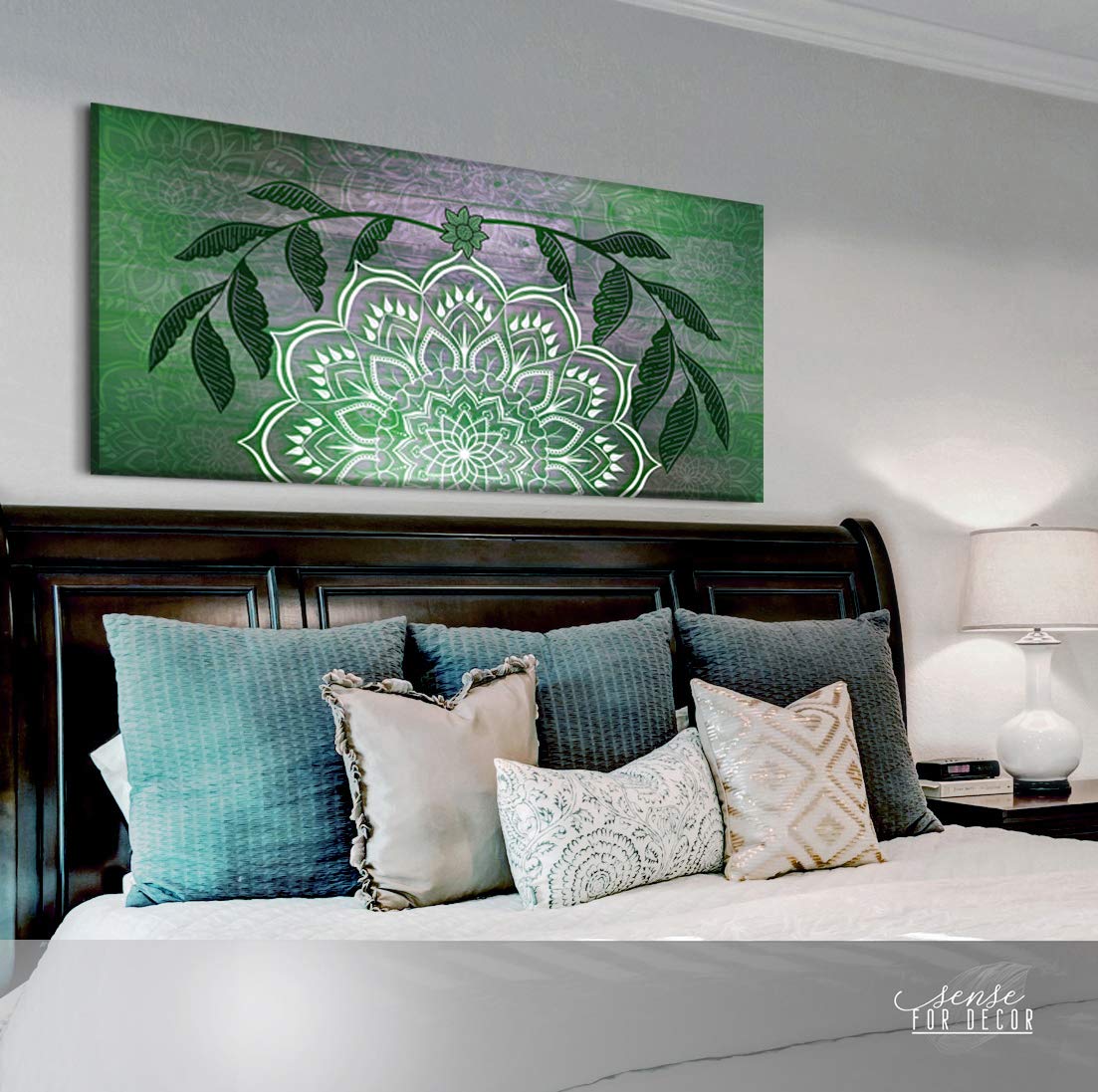 Boho Mandala Wall Hanging - Handmade Macrame Wall Art for Bedroom & Living Room Decor - Green Bohemian Headboard Tapestry (60