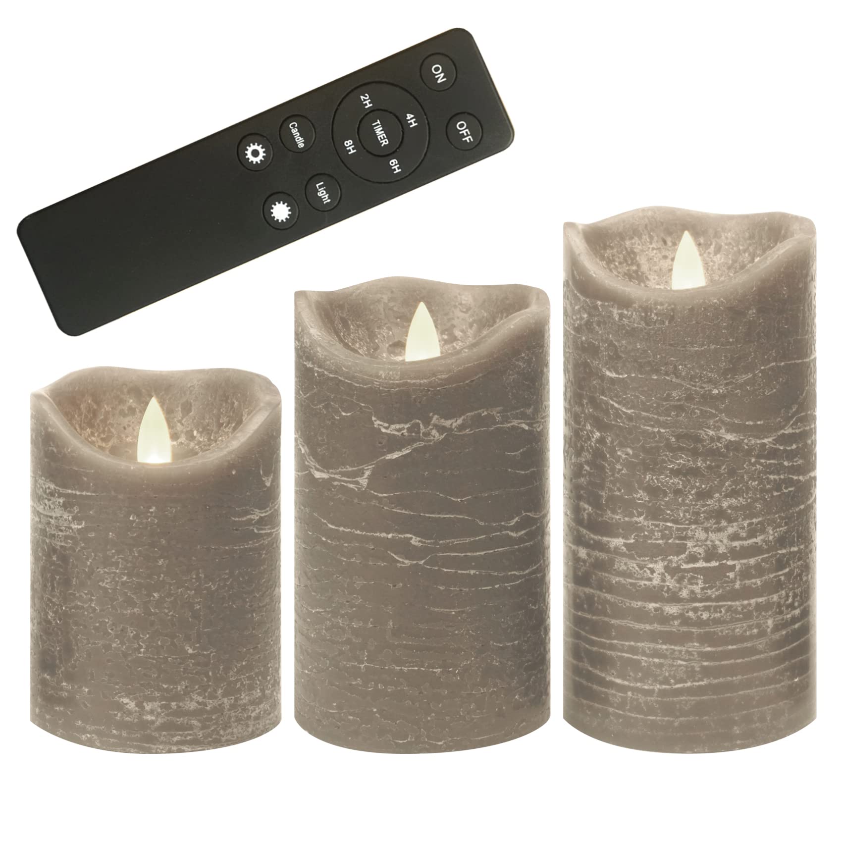 Flameless LED Pillar Candles with Remote & Timer - Realistic Wax Battery Operated Flickering Lights for Weddings, Parties, Christmas Decor - 3 Pack Gray - Perfect for Centerpieces, Fireplace, Dinner Tables & Romantic Ambiance