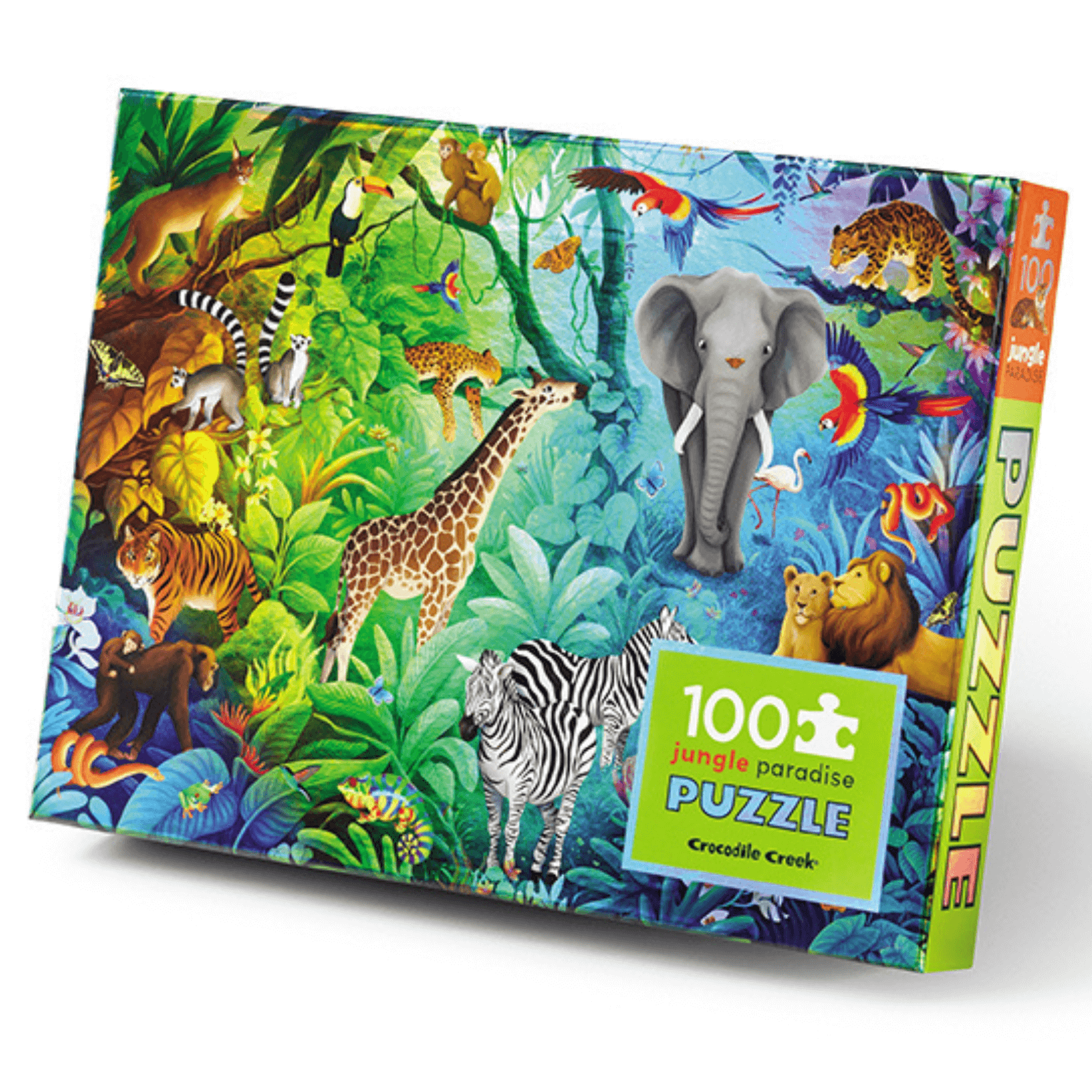 Crocodile Creek Holographic 100-Piece Jungle Paradise Puzzle | Colorful Animal Jigsaw for Kids & Adults | Perfect for Family Game Night & Educational Play