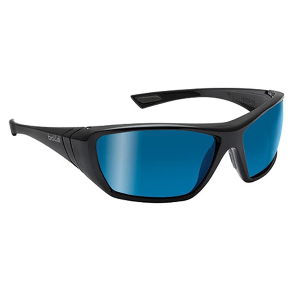 Bolle Safety HUSTLER Protective Glasses - Grey Blue Flash Mirror Lens, Shiny Black Frame - ANSI Z87.1 Certified for Workplace, Construction, and DIY Projects